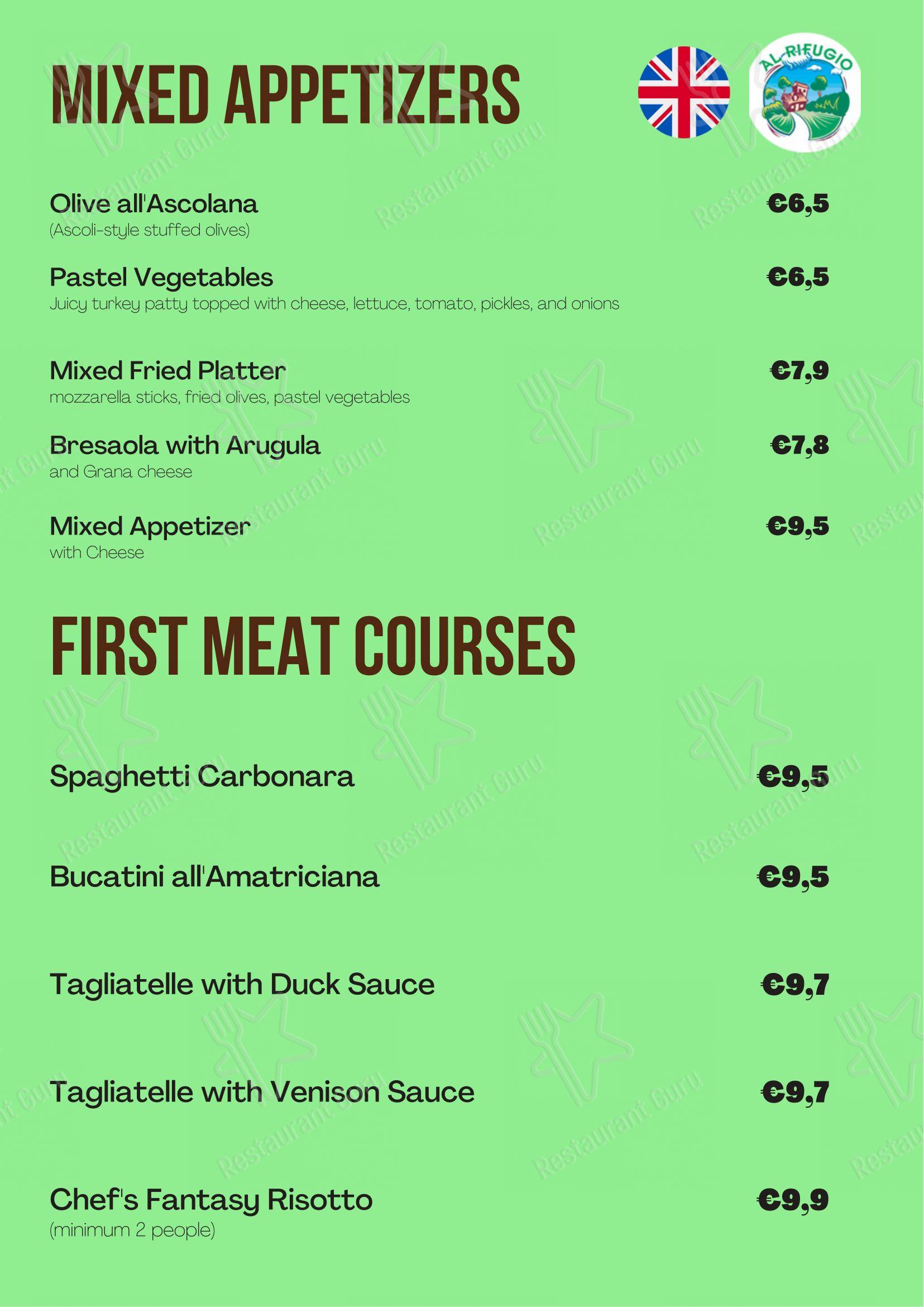 Menu bar per Al Rifugio ristorante