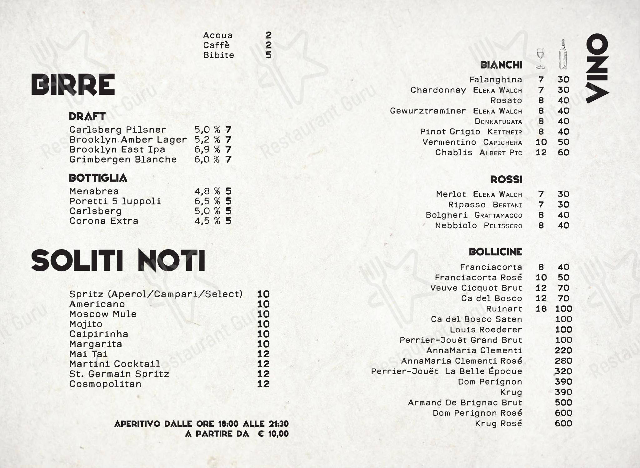 Bob Milano in Milano - Menu