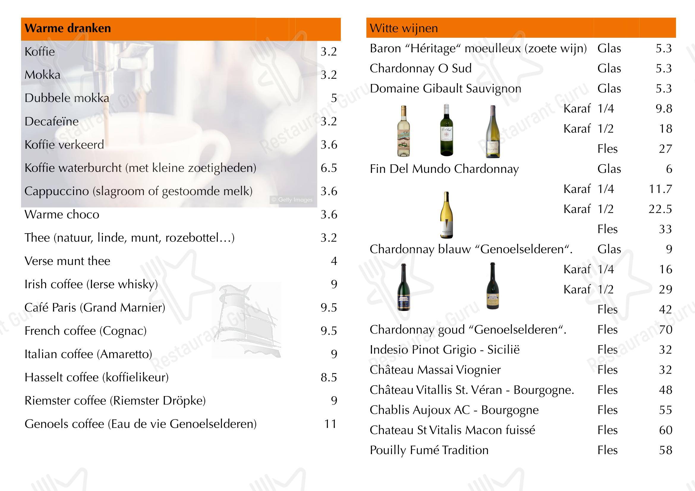 Menu pour Brasserie De Waterburcht - Menu