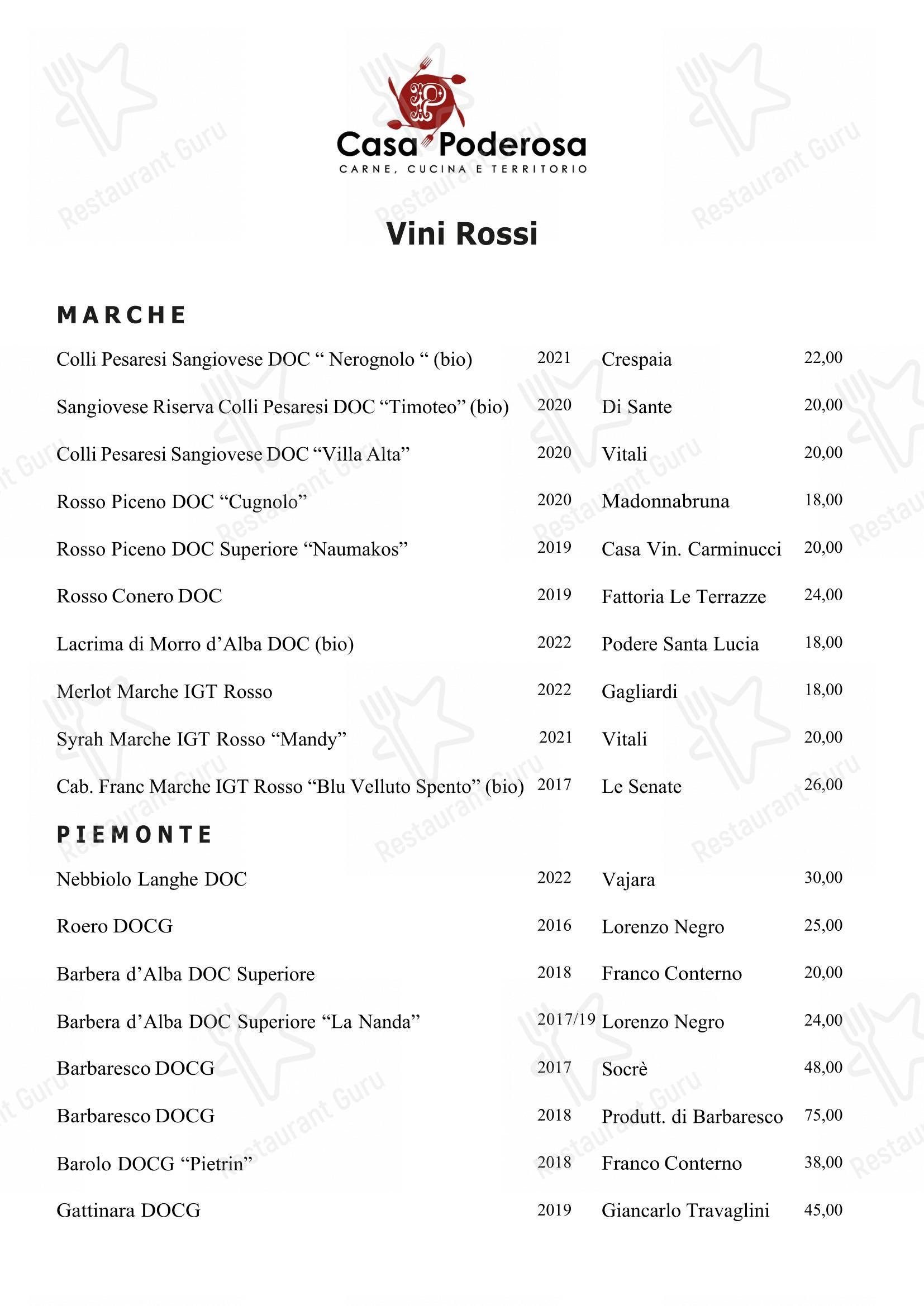 Casa Poderosa dans Pesaro - Menu