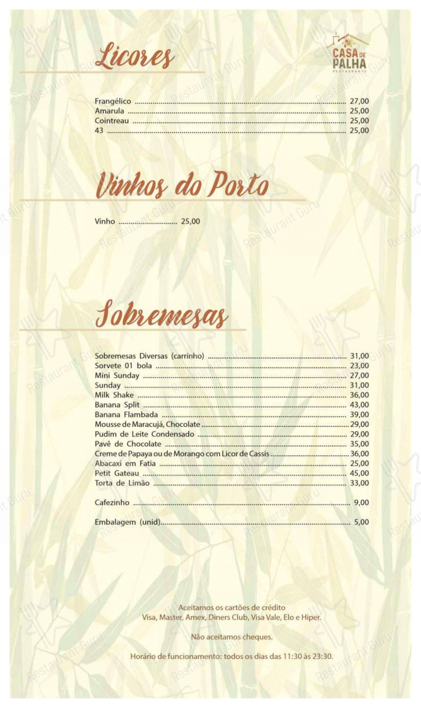 Casa de Palha - Menu