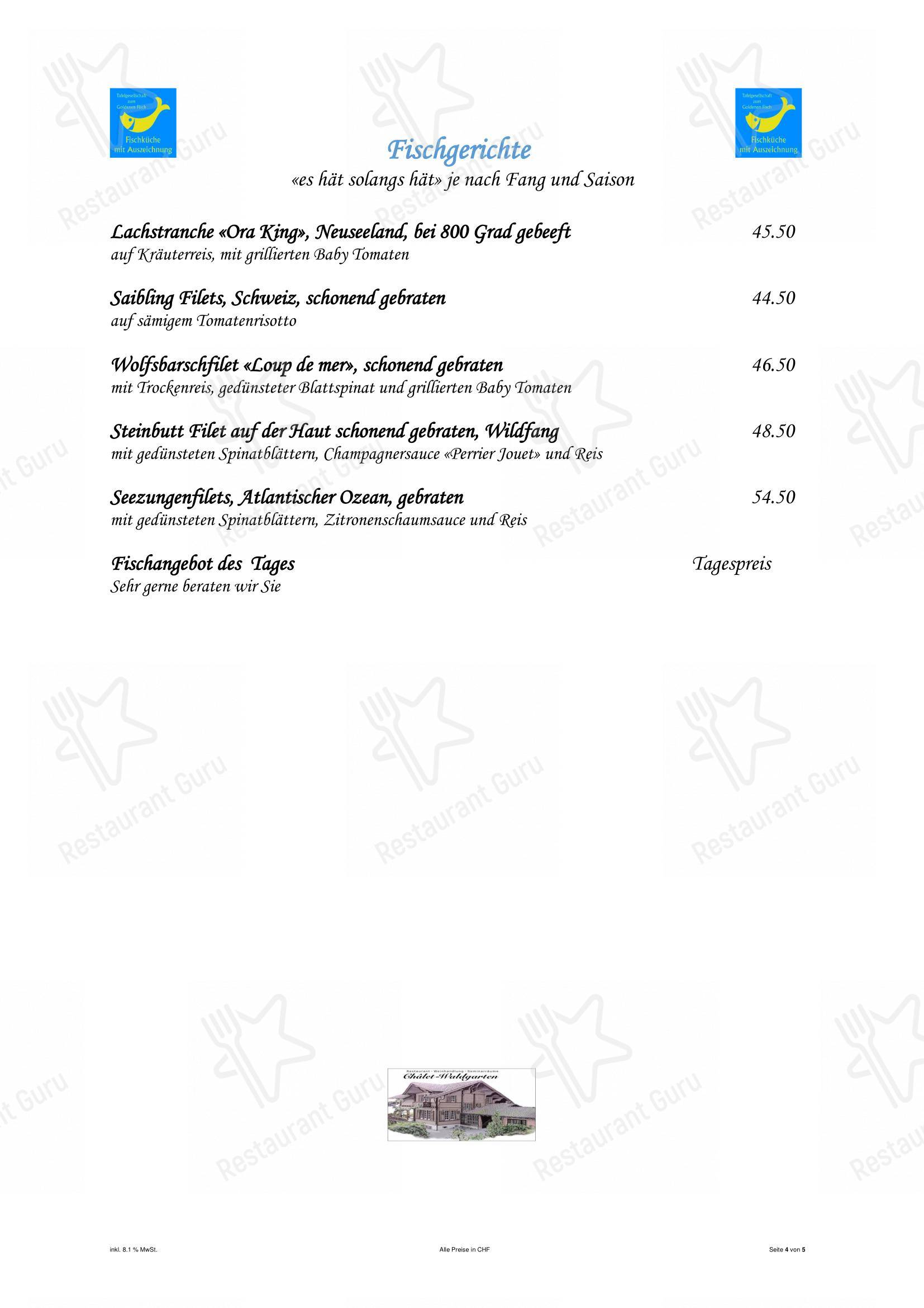 Châlet Waldgarten Restaurant in Bassersdorf - Menu bar
