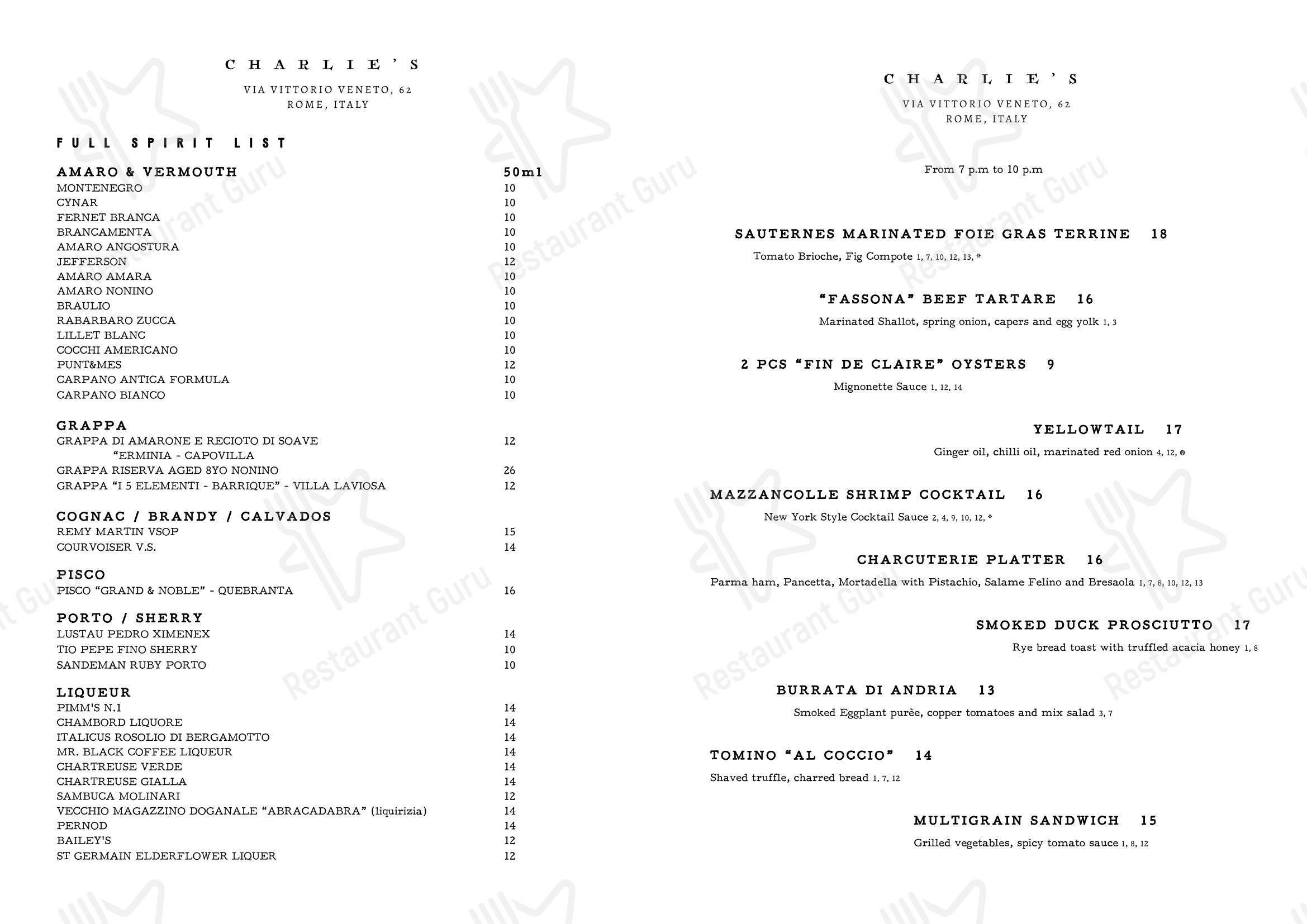 Menu pour Charlie’s Rooftop Bar - Детское