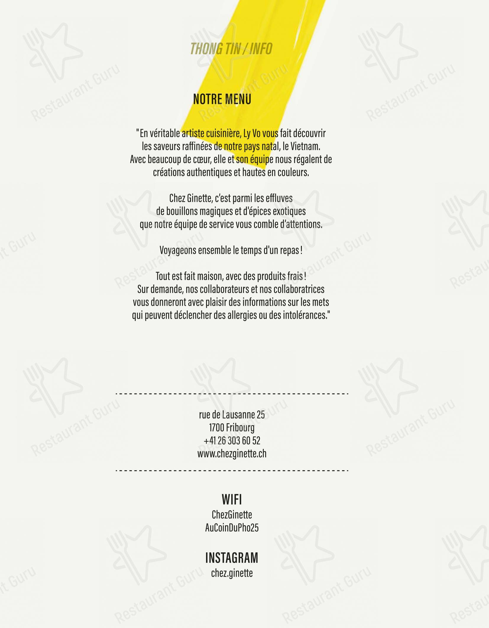 Menu per Chez Ginette bistro viet in Friburgo