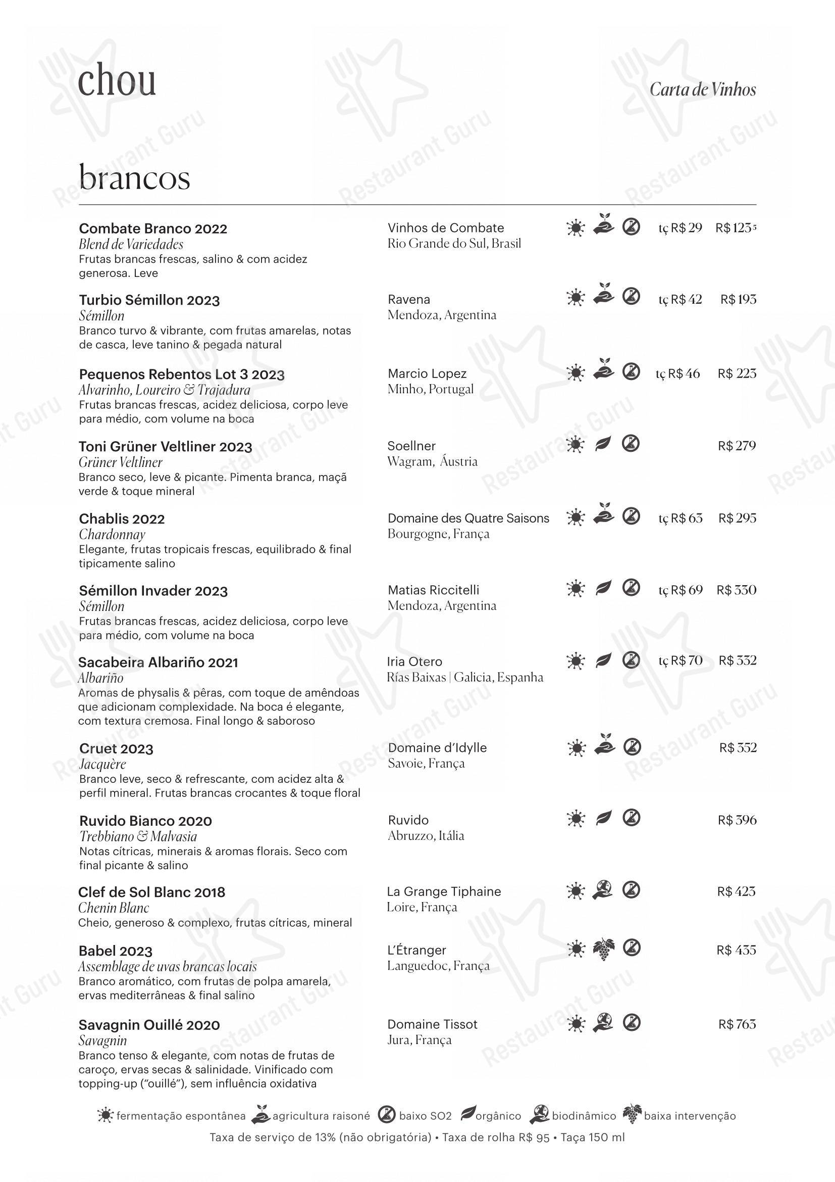 Chou menu - Коктейльная карта