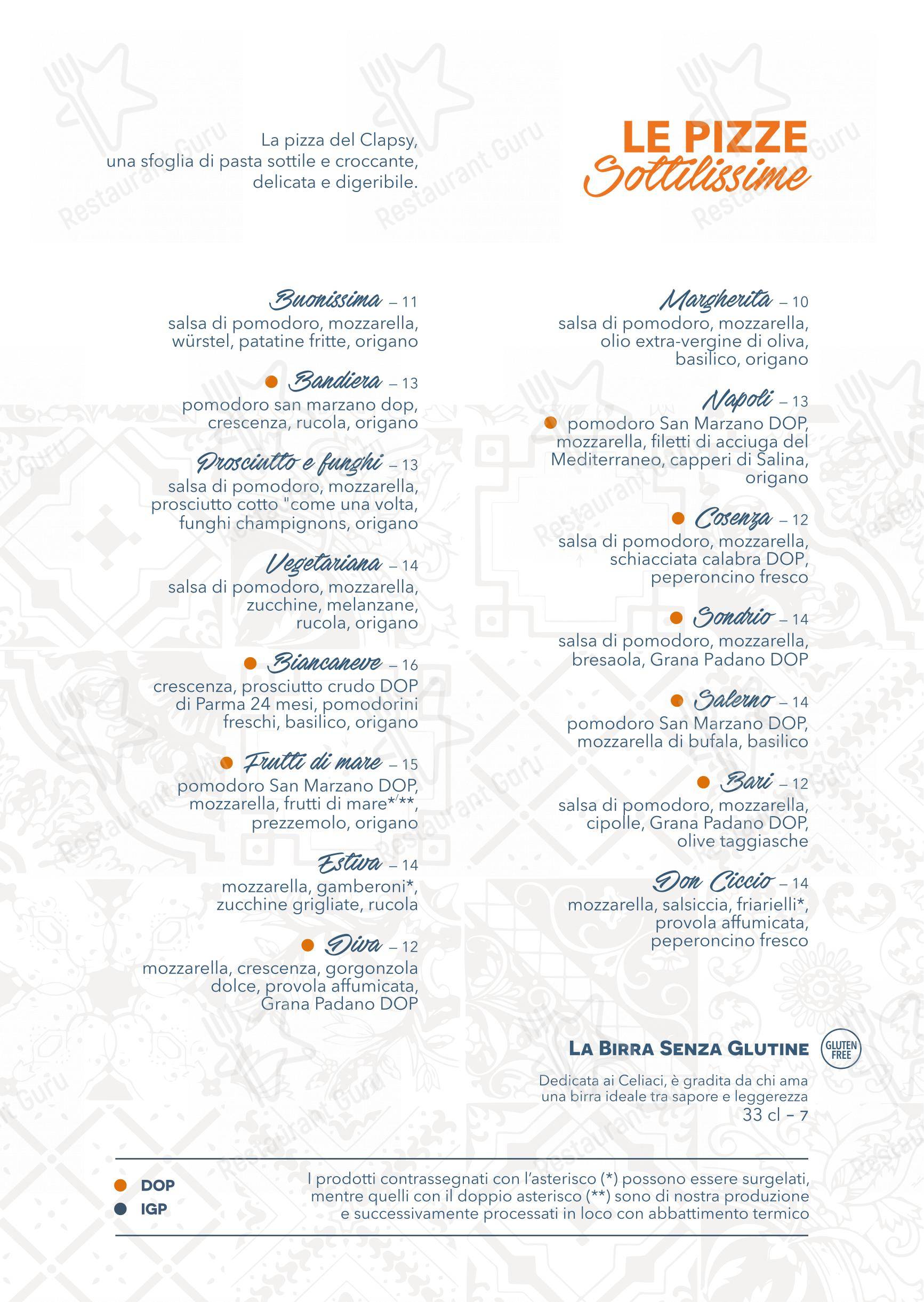 Menu di Clapsy Alassio - Menu