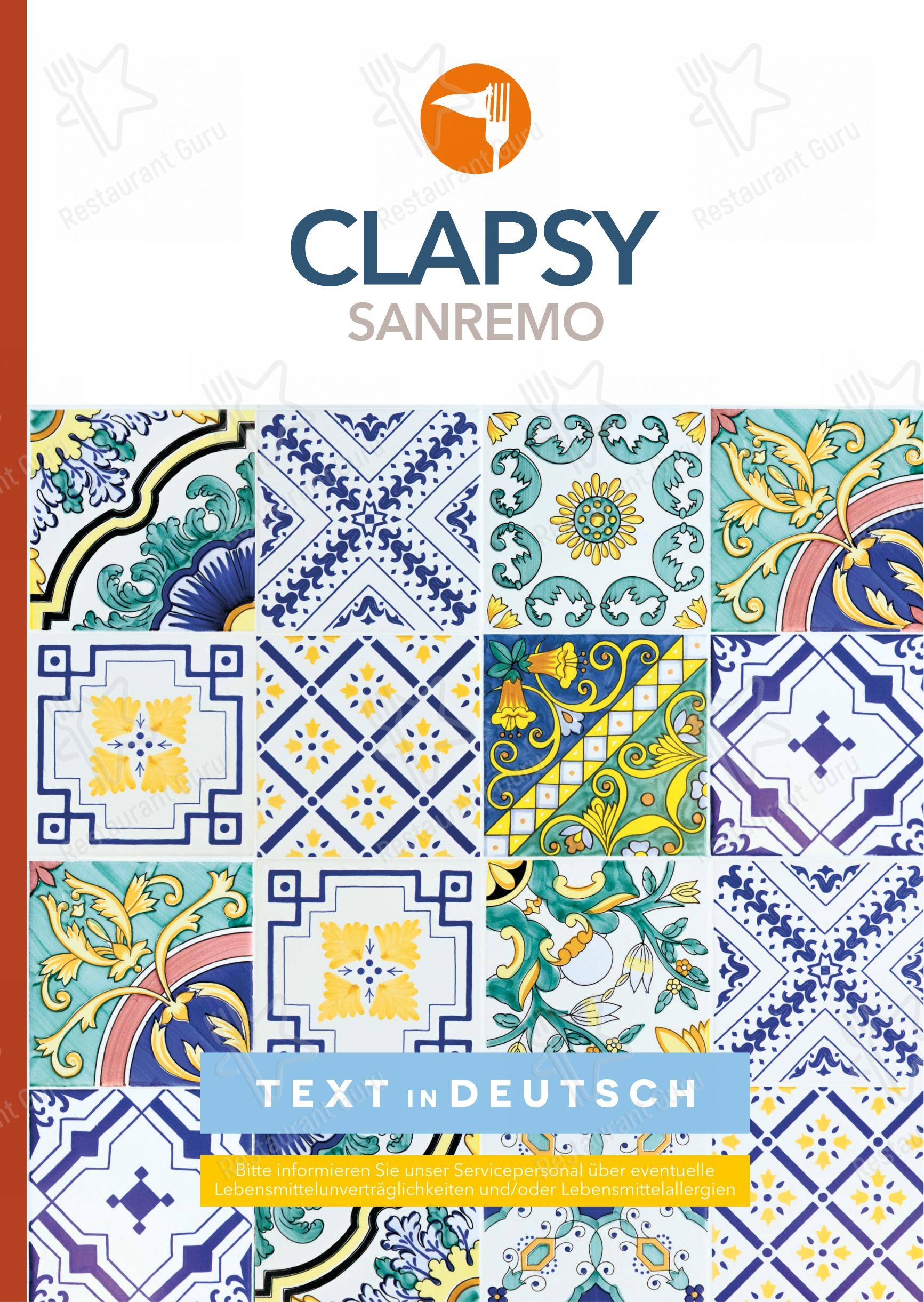 Menu di Clapsy Alassio - piatti e bevande
