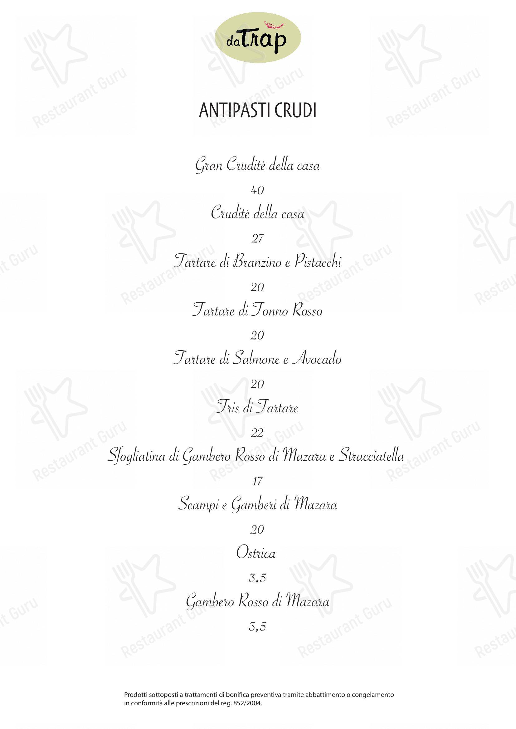 Ristorante Pizzeria da Trap in Milano - Menu bar
