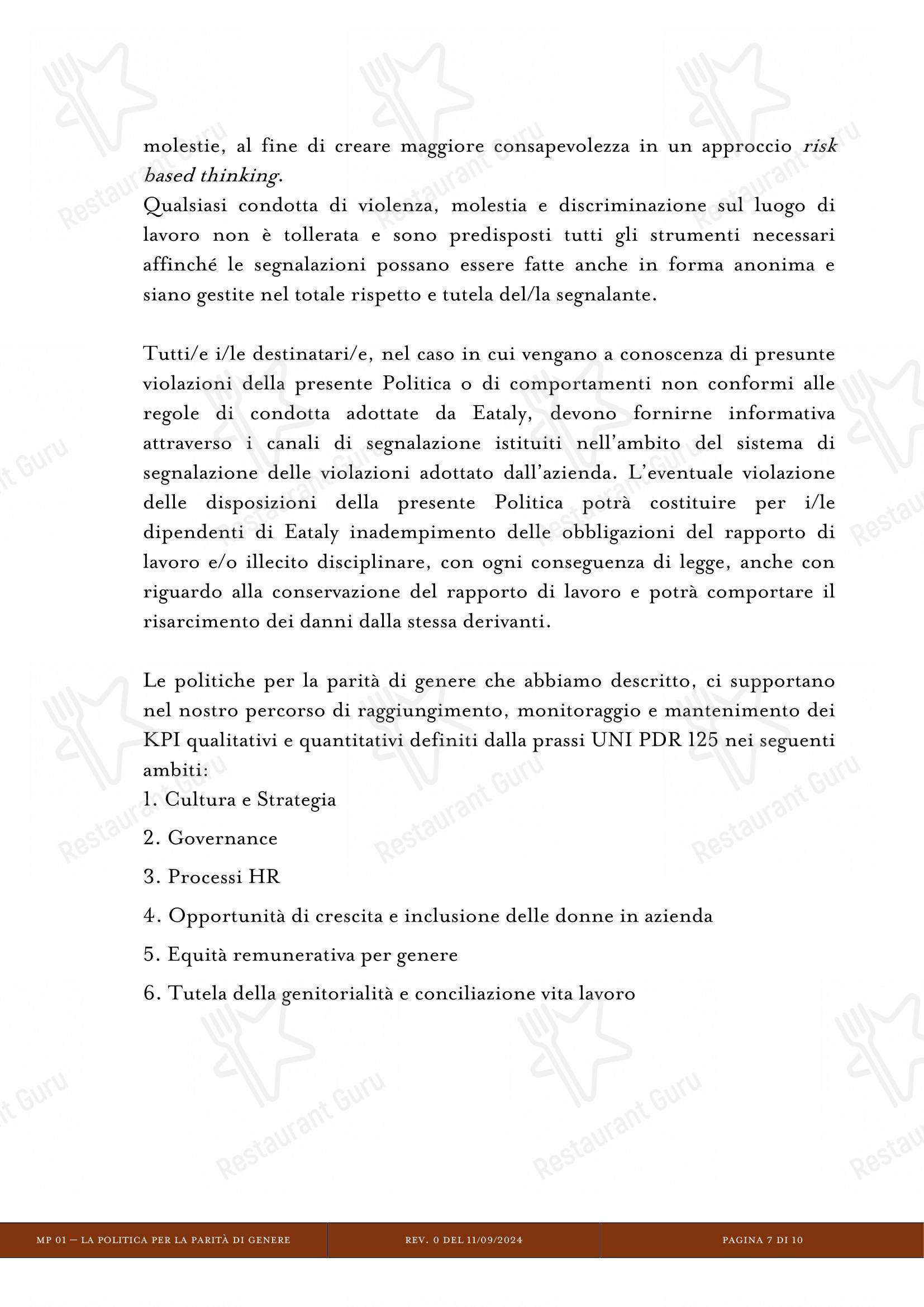 Menu di Eataly Torino Lingotto - 菜单