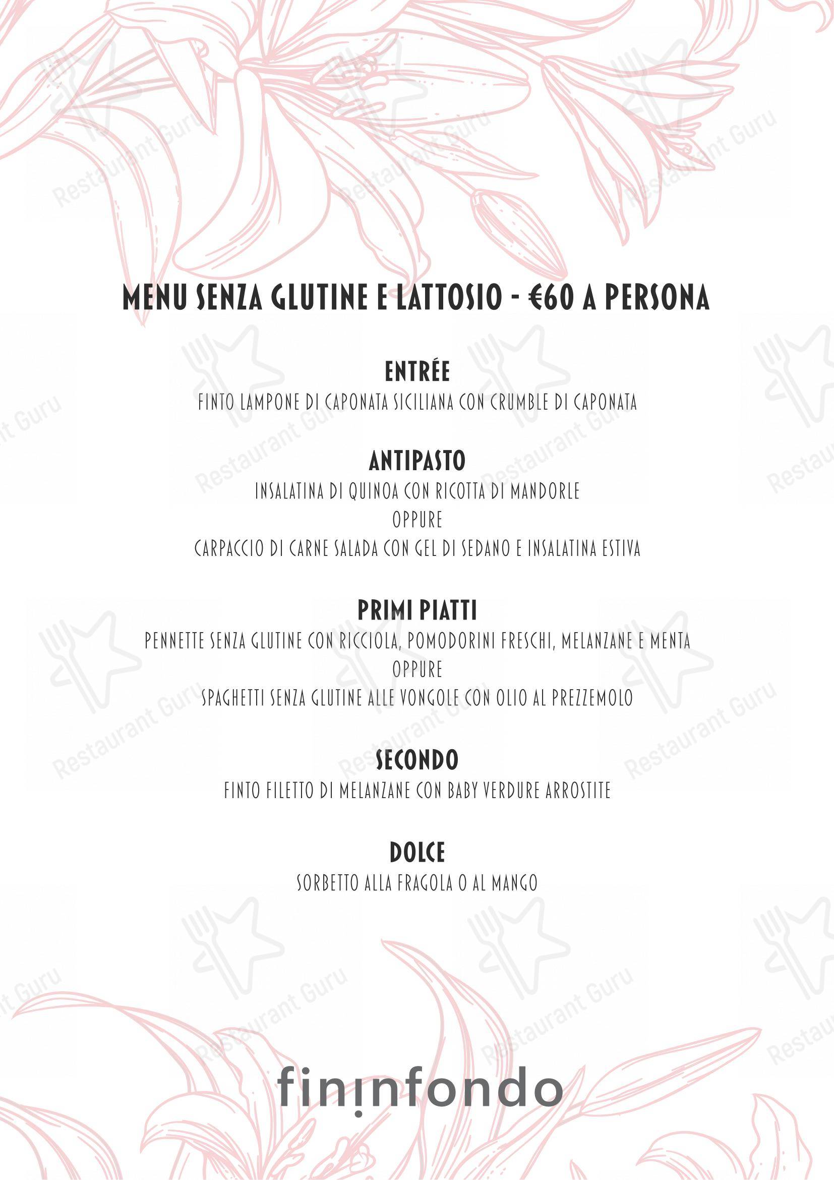 Menu di Fininfondo - pasti e bevande