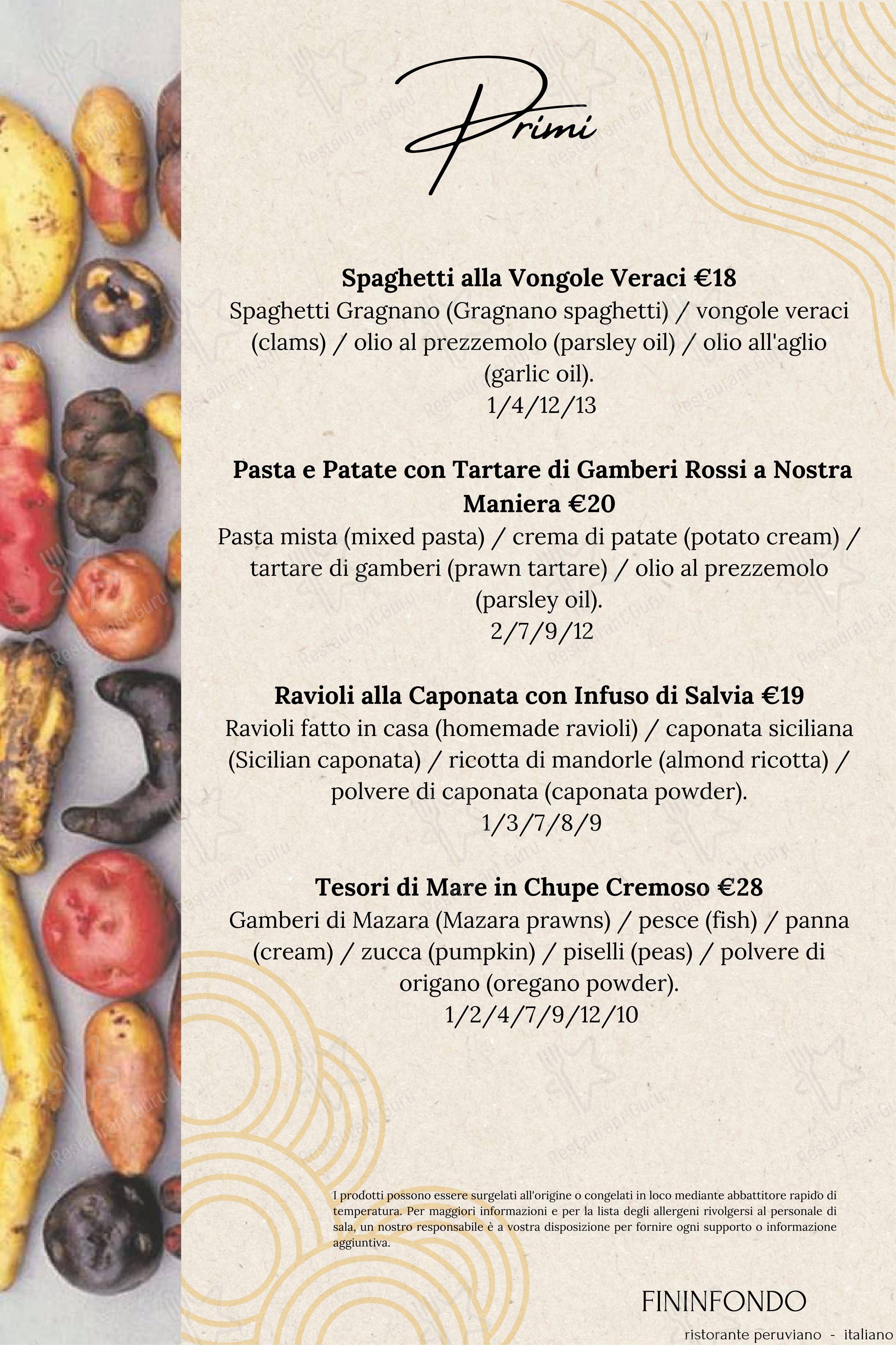Menu per Fininfondo ristorante