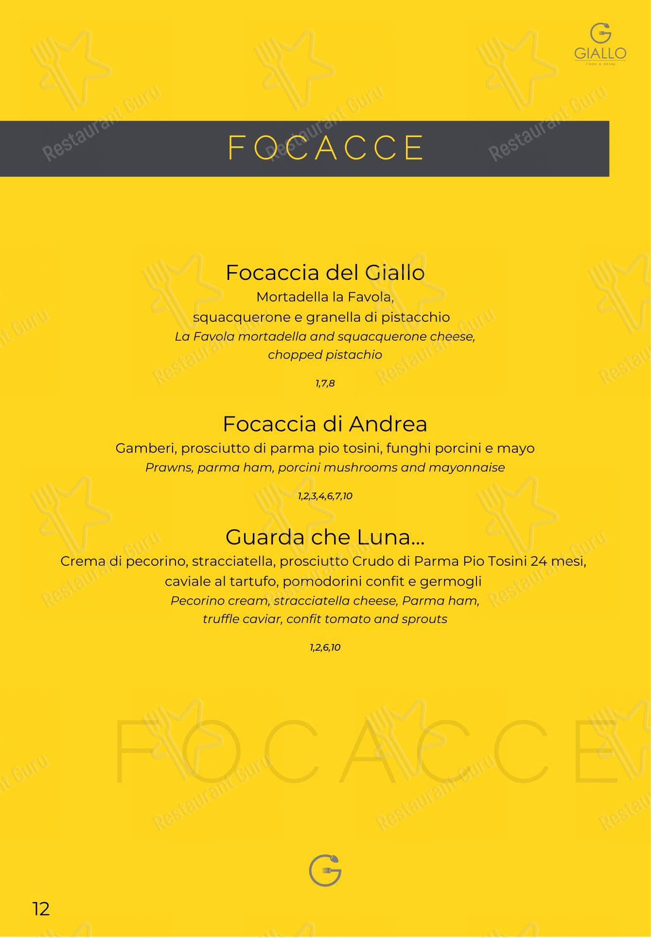 Menu di Giallo Viareggio - Основное меню