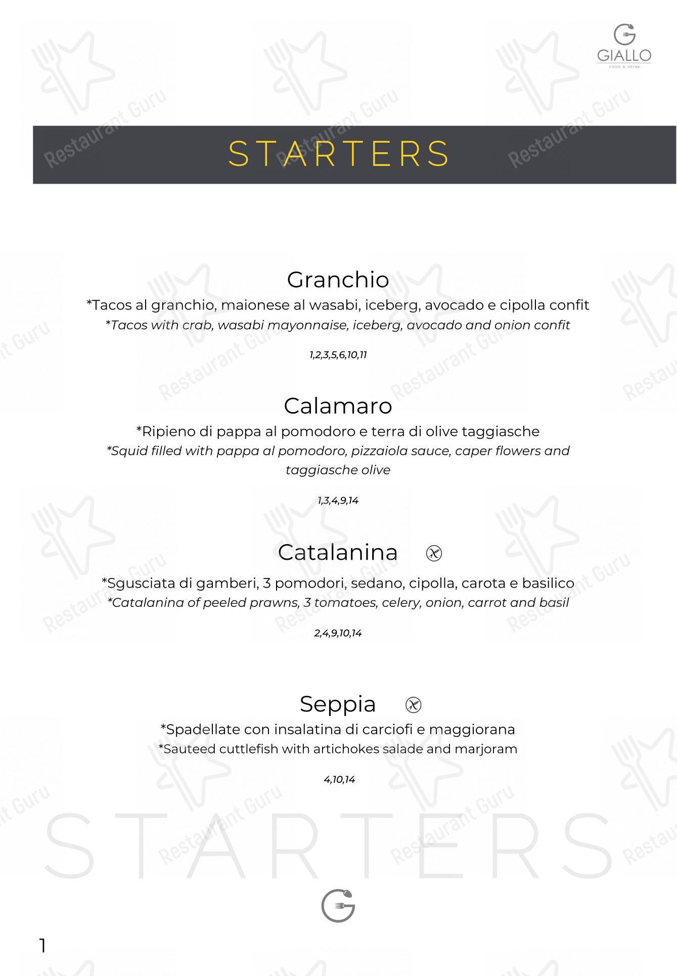 菜单 per Giallo Viareggio ristorante