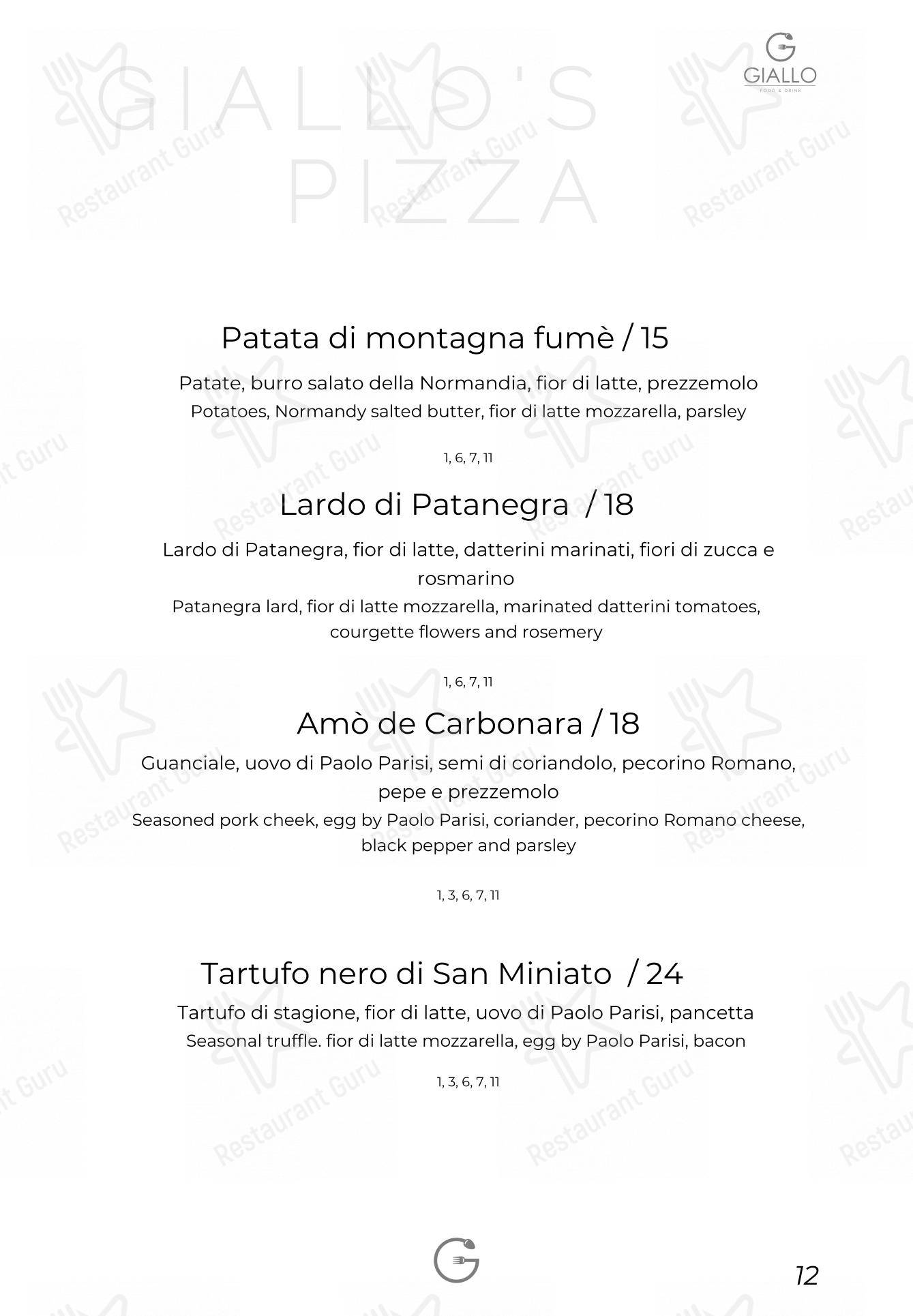 Menu di Giallo Viareggio - Menu bar