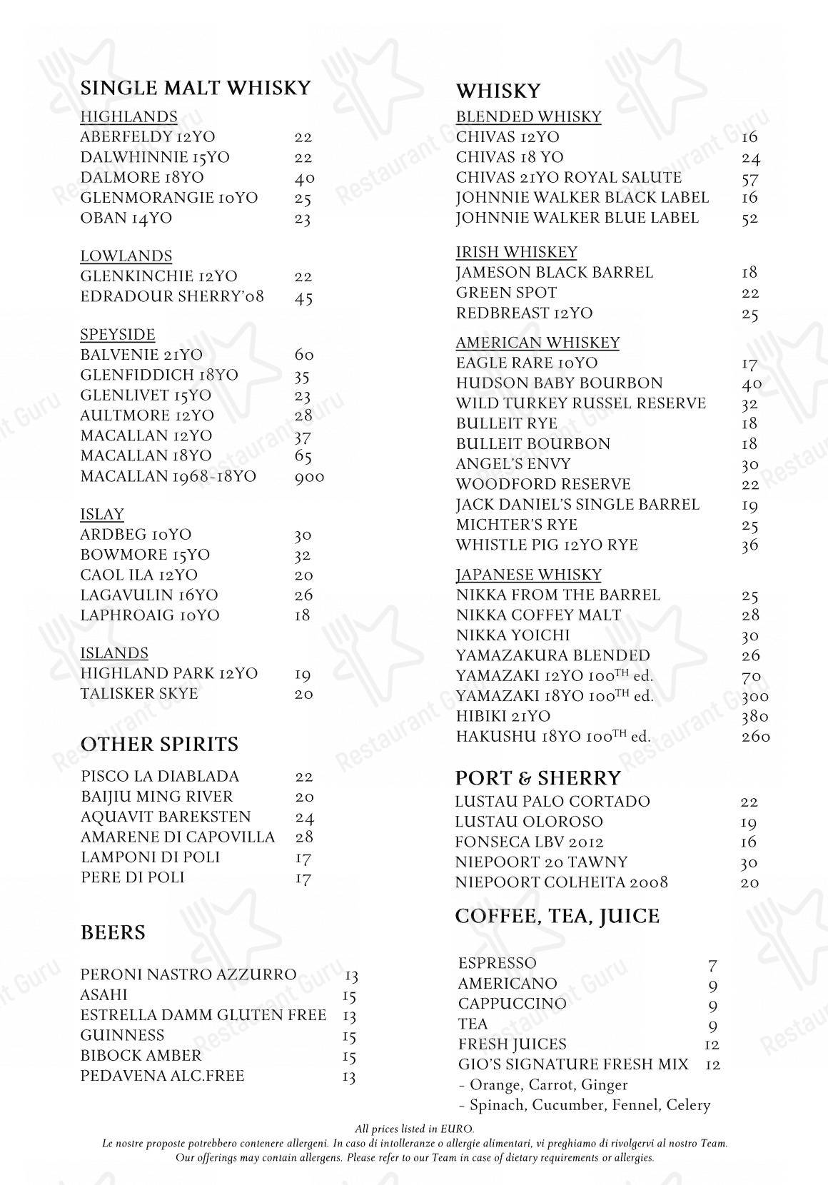 Menu per Gio's Restaurant & Terrace in Venezia