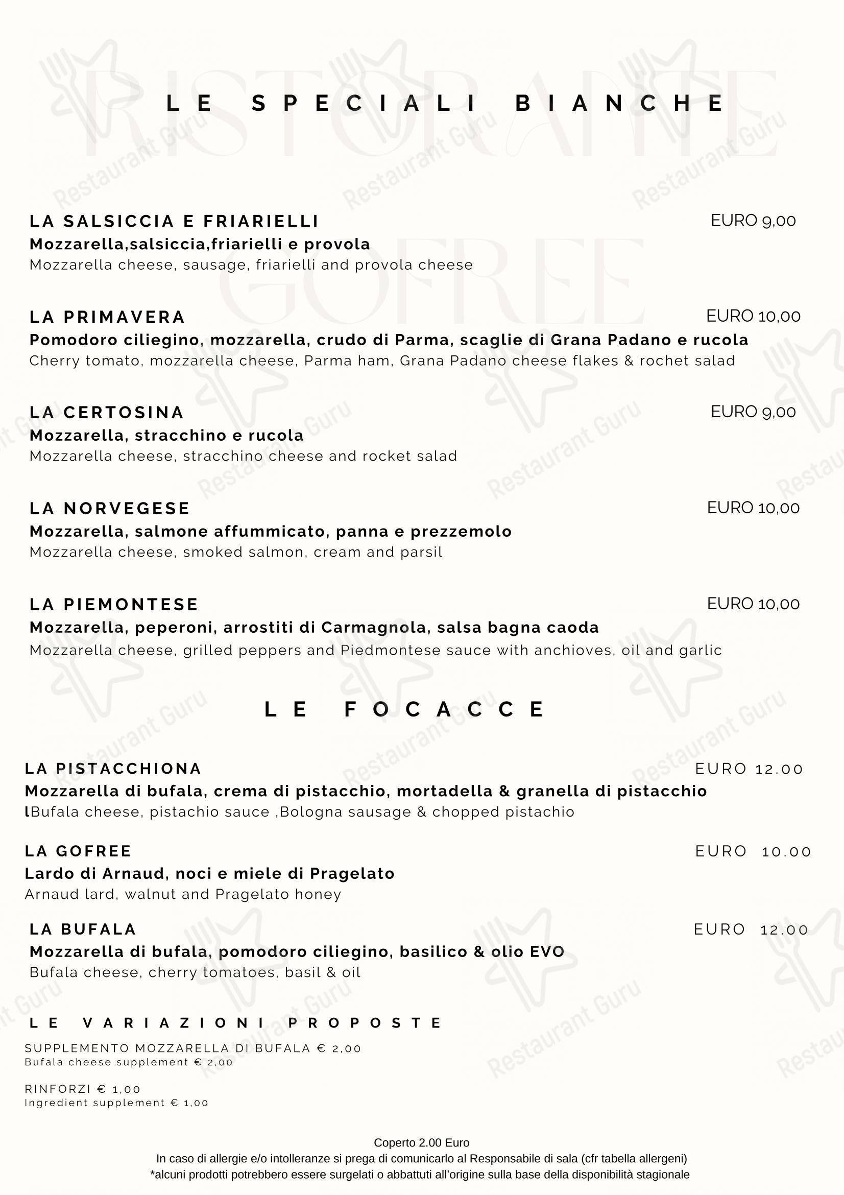 Menu per Gofree Ristorante Pizzeria in Soucheres-basses