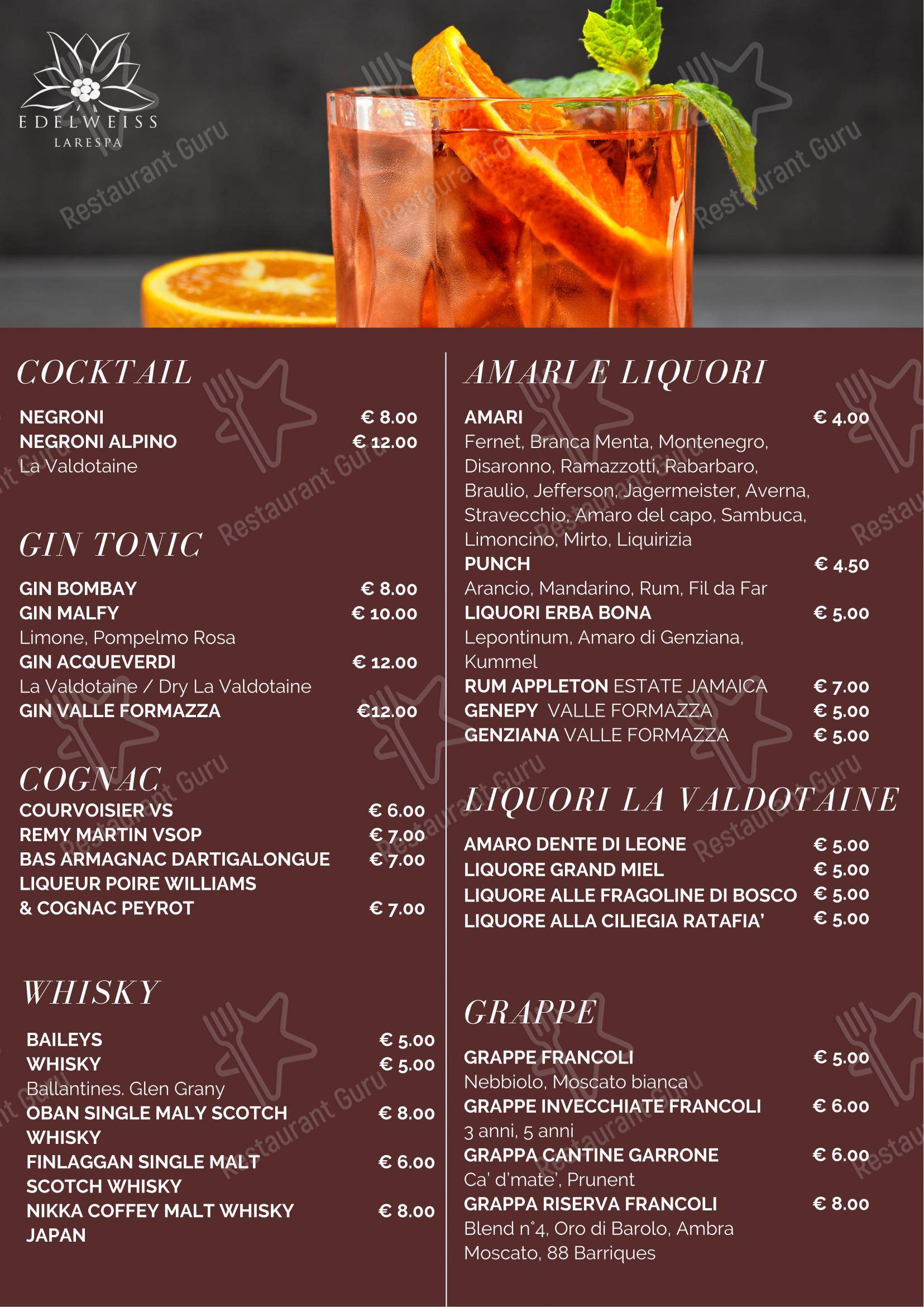 Menu di Albergo Ristorante Edelweiss - Larespa - Детское