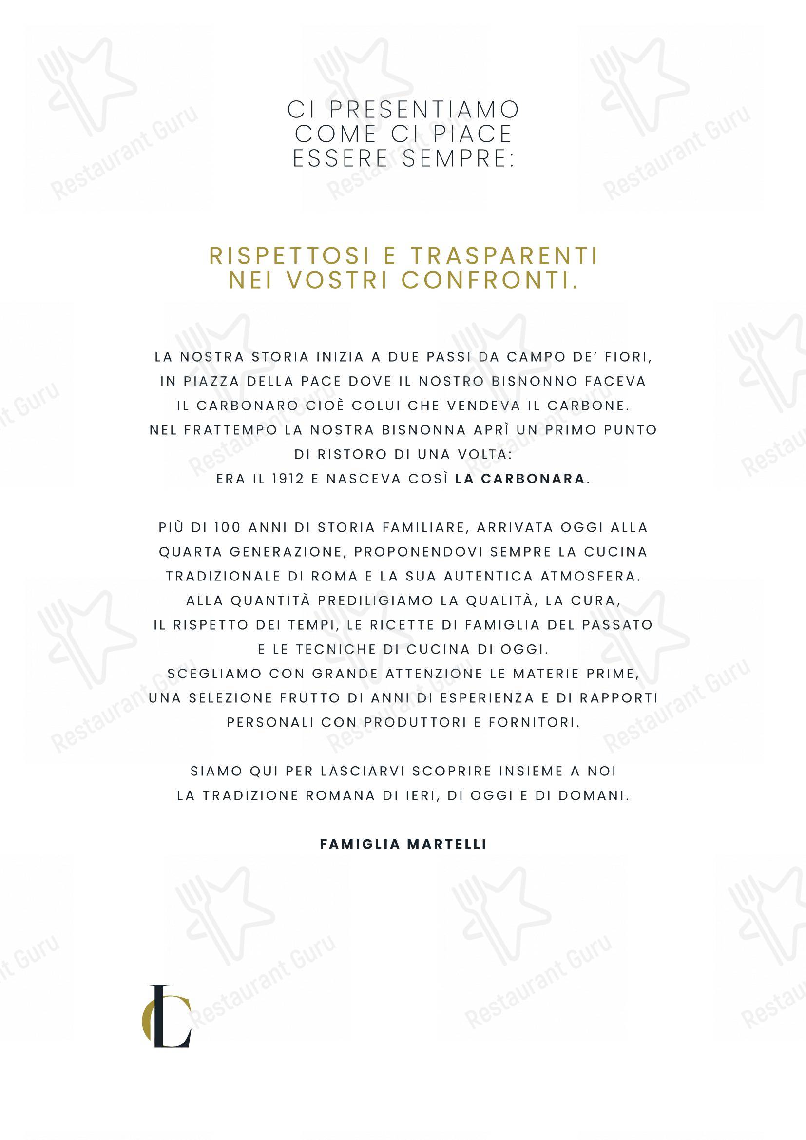 La Carbonara - Ristorante a Campo de' Fiori in Roma - Menu bar