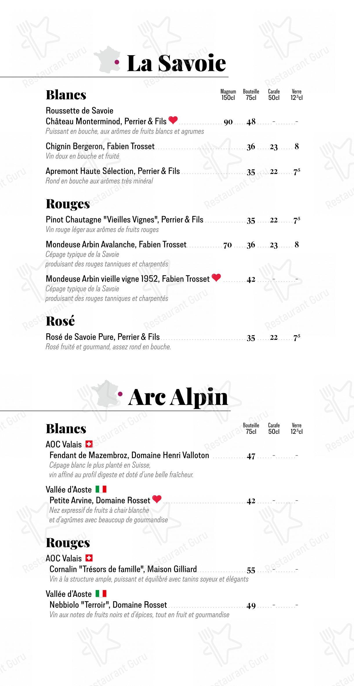 Restaurant La Tablée dans Chamonix-Mont-Blanc - Menu
