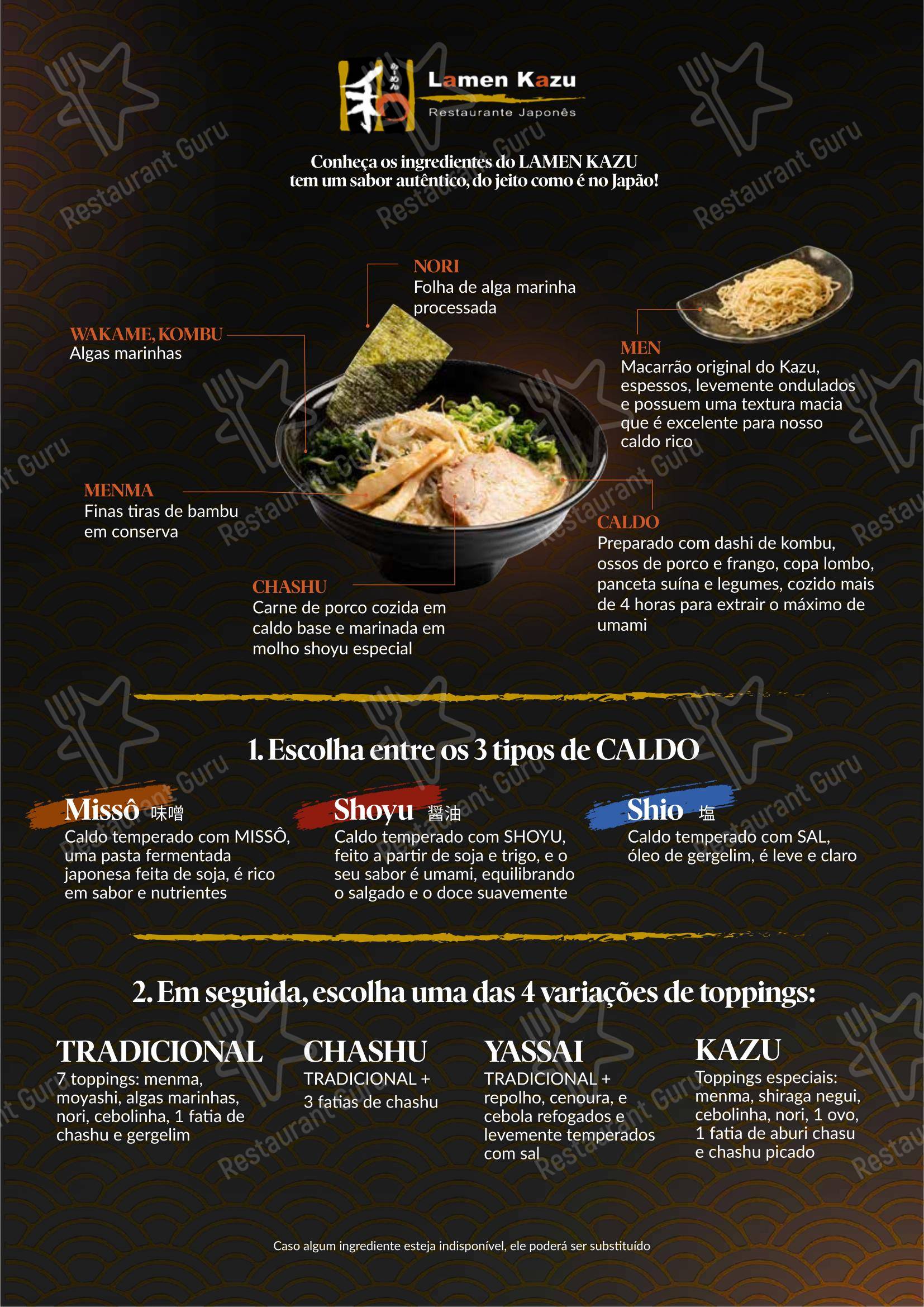 Menu para Lamen Kazu em São Paulo