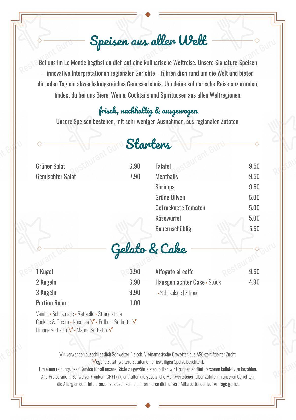 Menu bar per Le Monde in Dübendorf