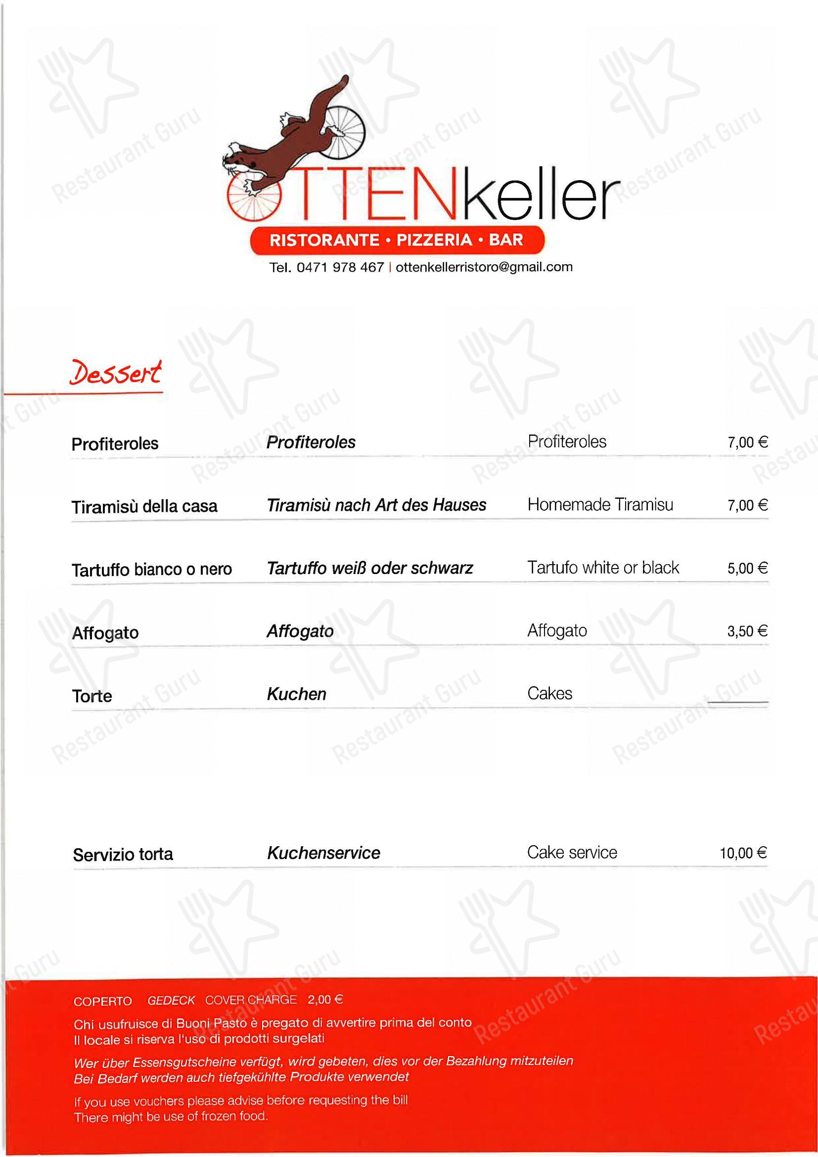 Menu per Ottenkeller Pizzeria e ristorante ristorante
