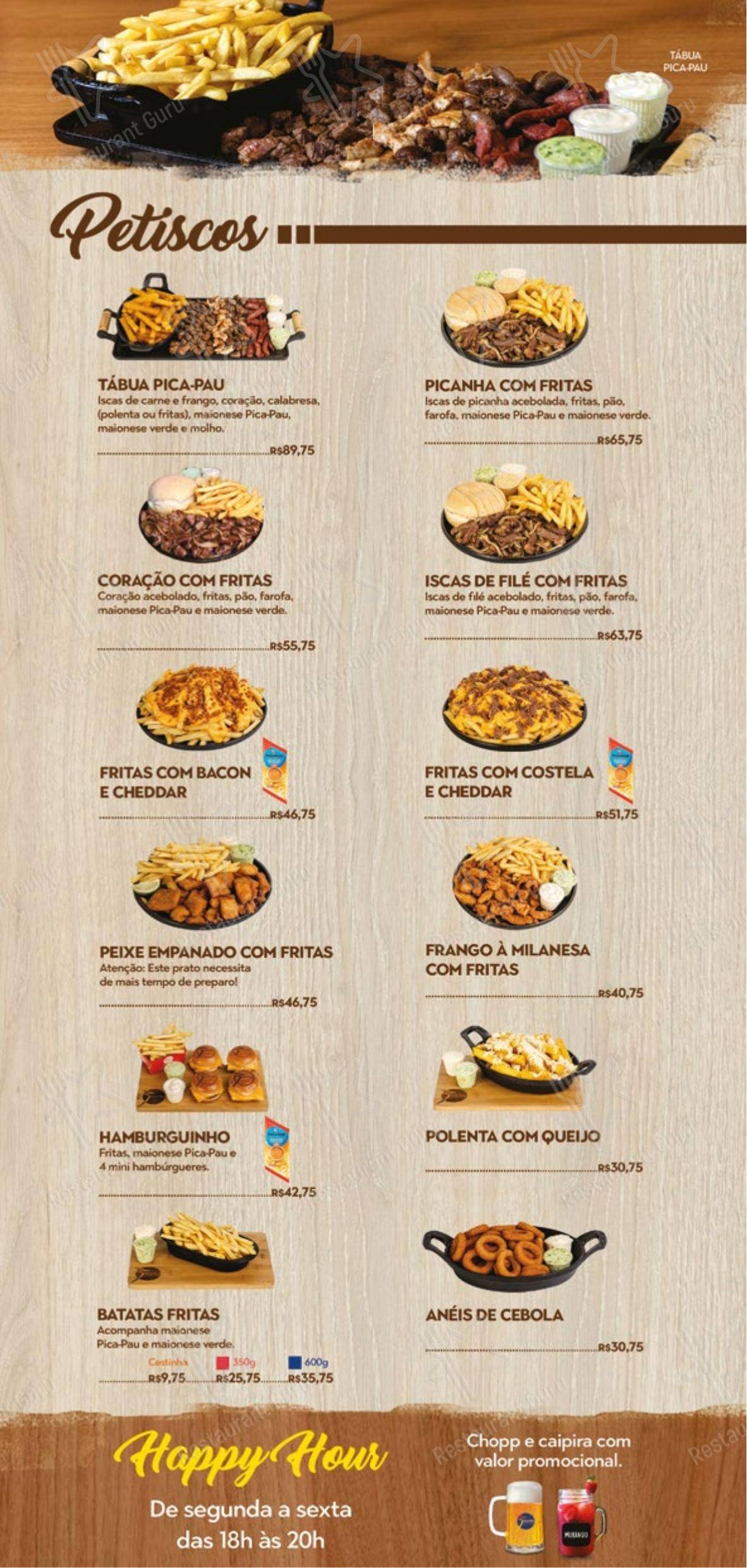 Menu para Pica-Pau Lanches restaurante de fast food