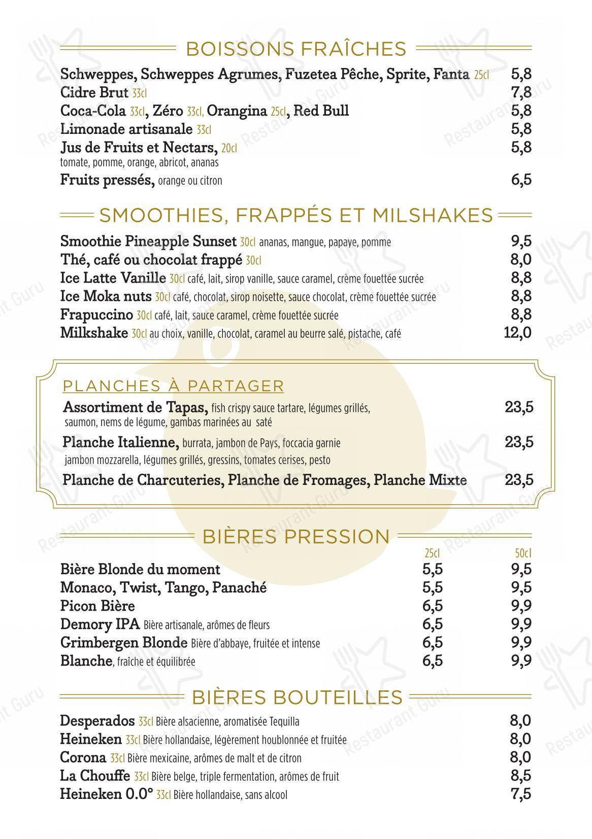 Menu pour Piou café