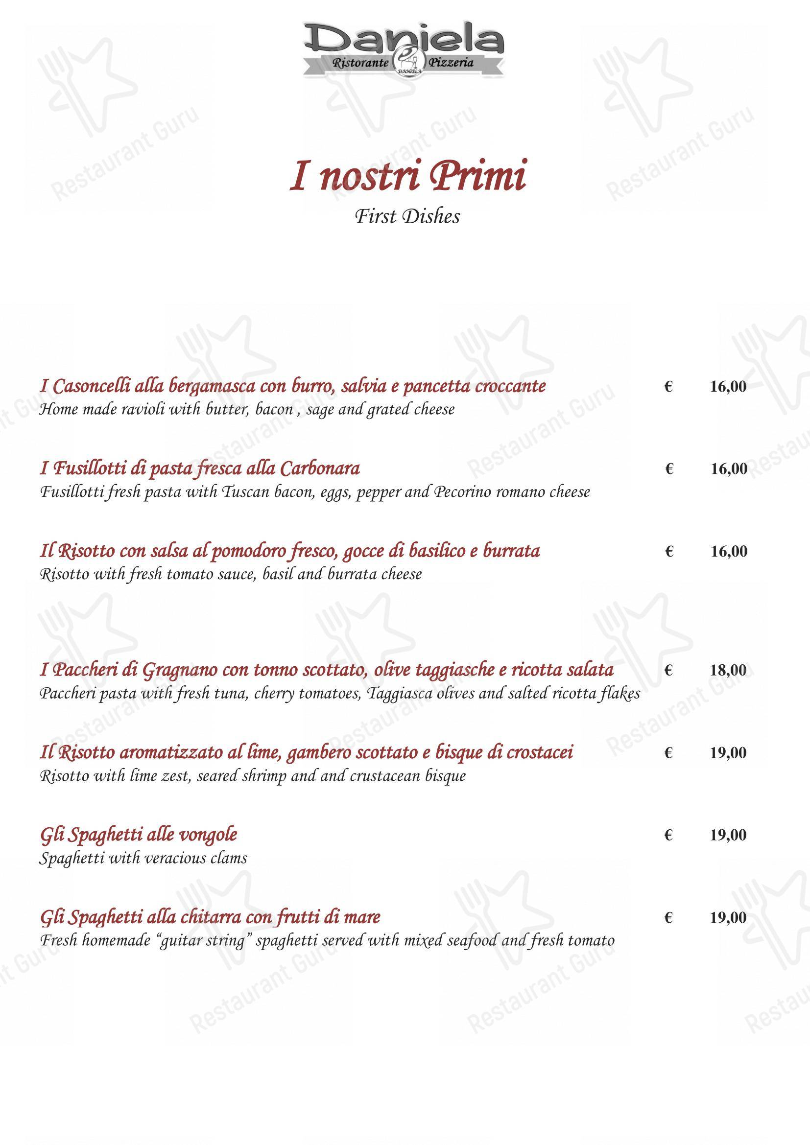 Menu di Ristorante Pizzeria Daniela - Menu bar