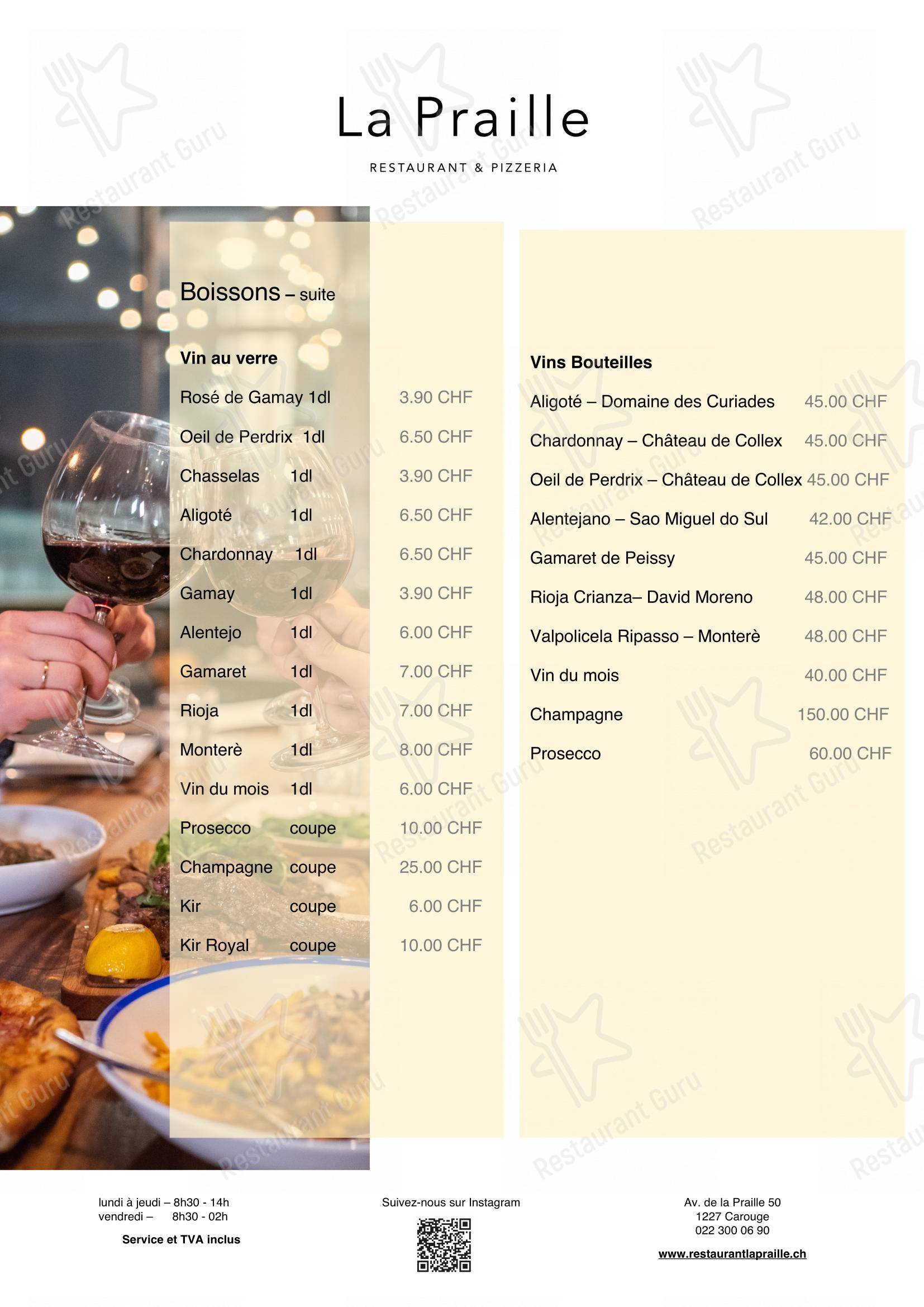 Menu di Restaurant La Praille - Menu