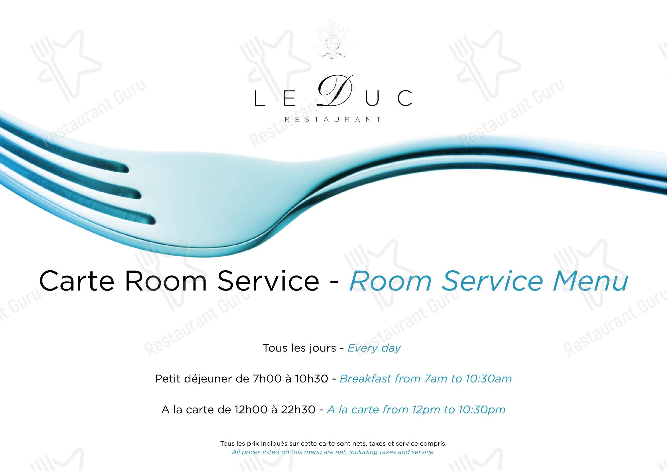 Menu pour Restaurant Le Duc - Nice restaurant