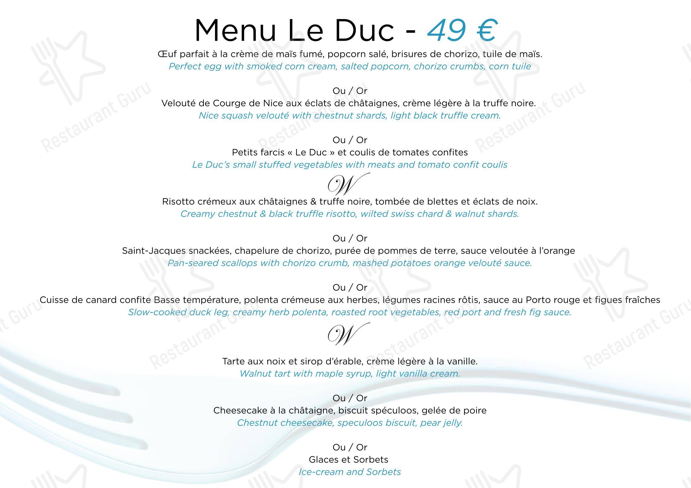 Découvrez le menu pour Restaurant Le Duc - Nice