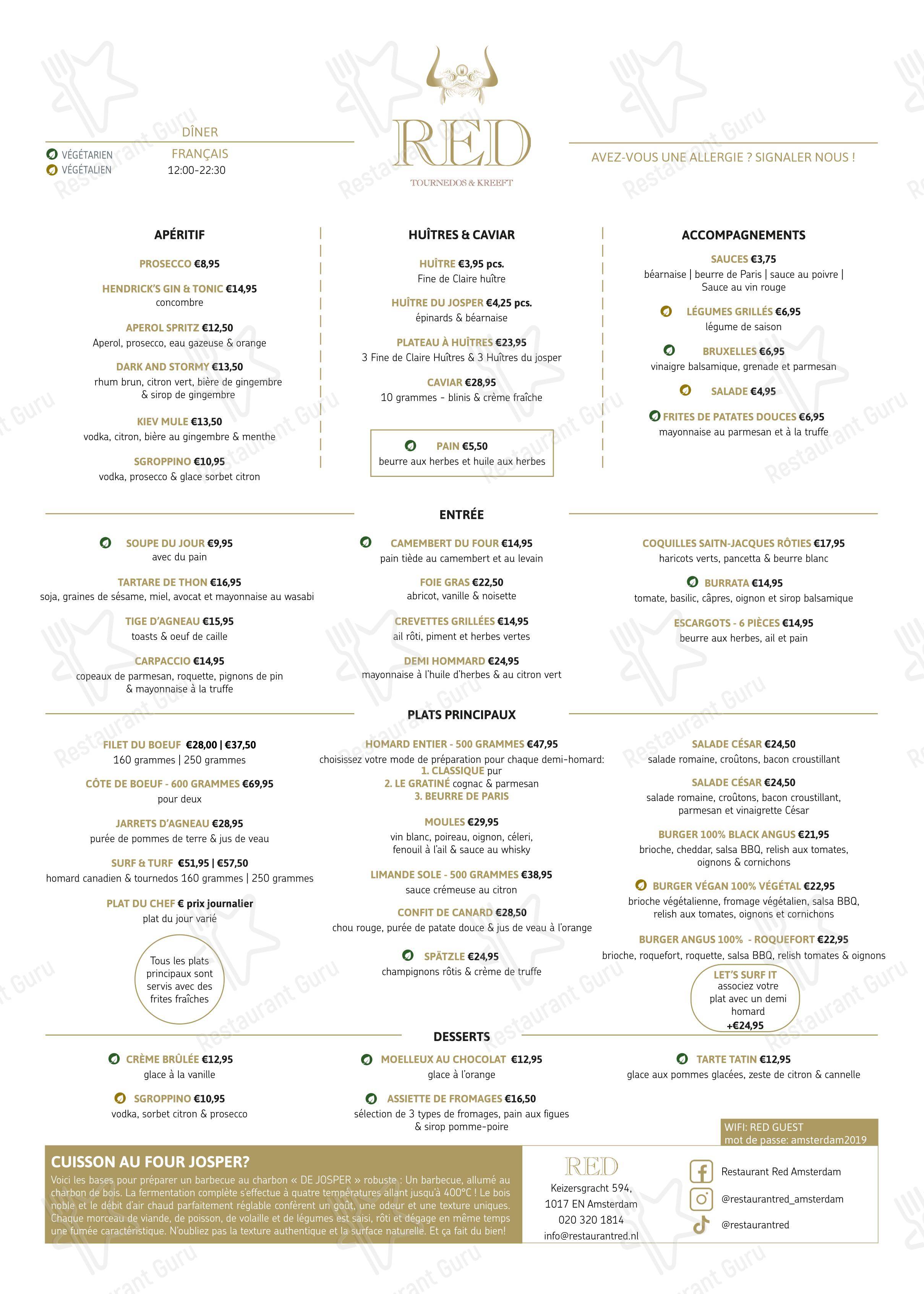Menu pour Restaurant Red - Ночное меню
