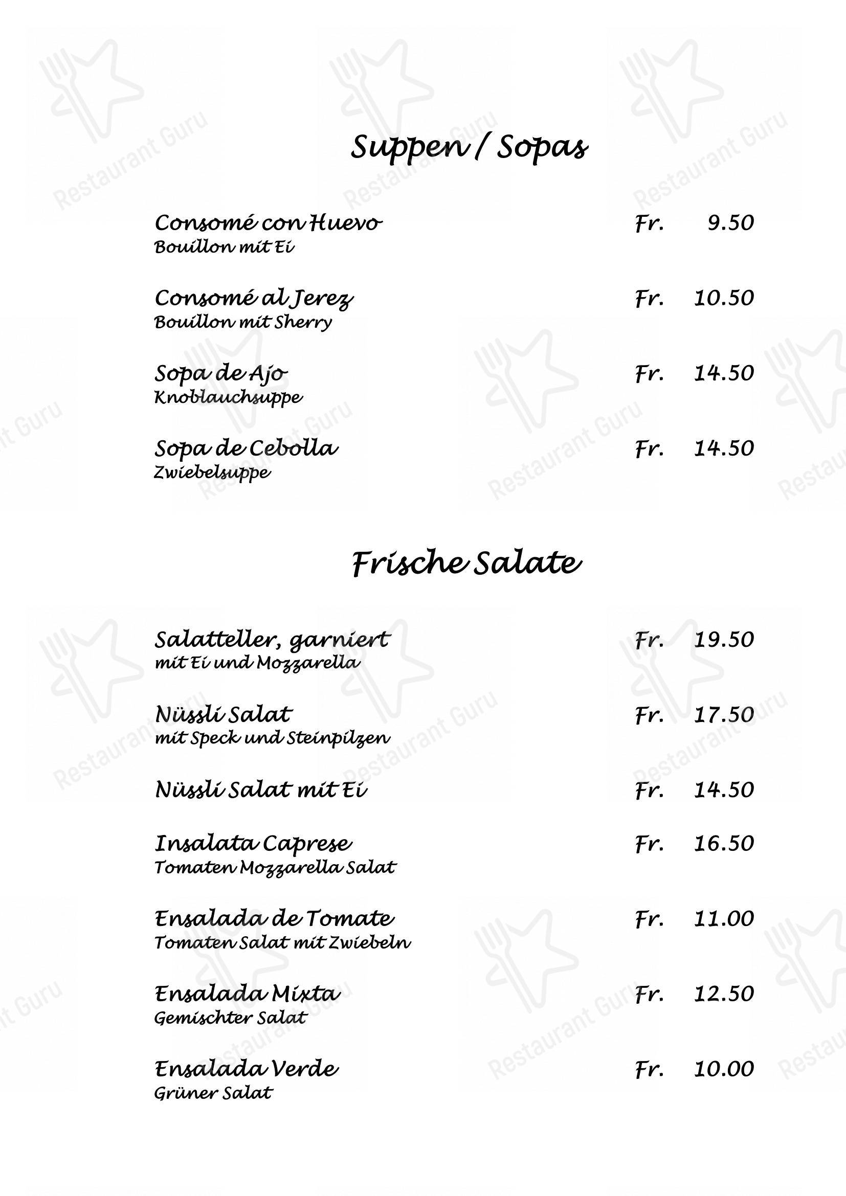 Restaurant Sax in Schlieren - Menu