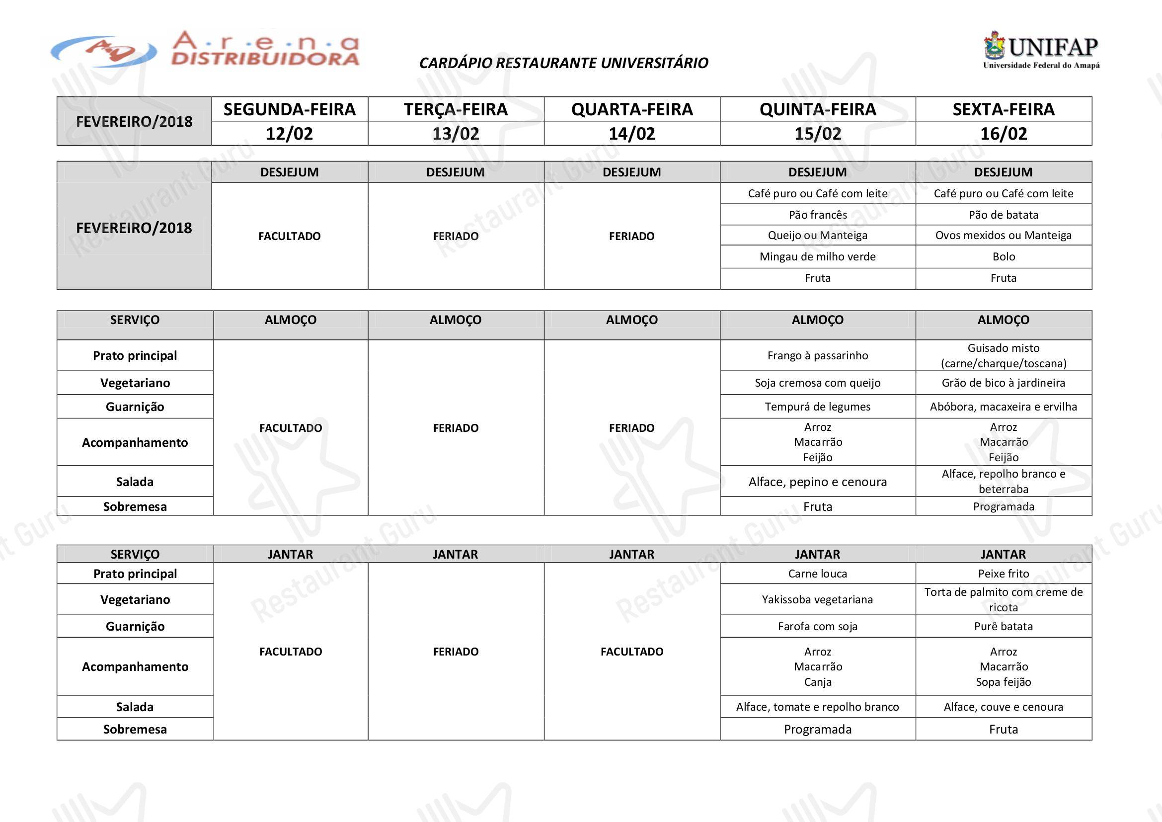Restaurante Universitário - UNIFAP em Macapá - Christmas Lunch Menu