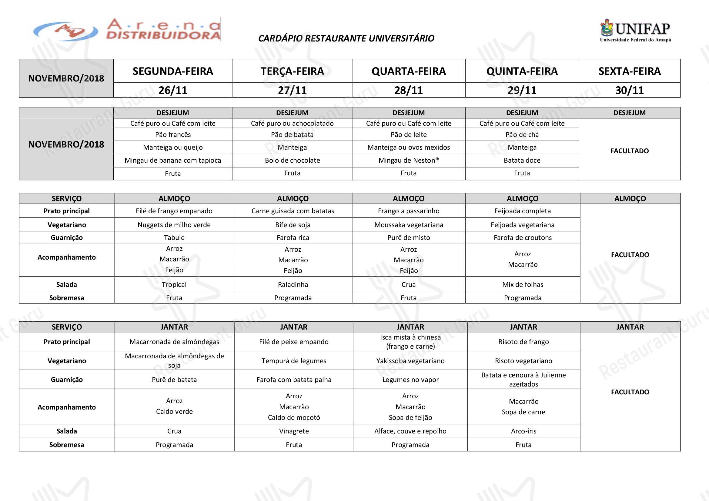 Group menu para Restaurante Universitário - UNIFAP em Macapá