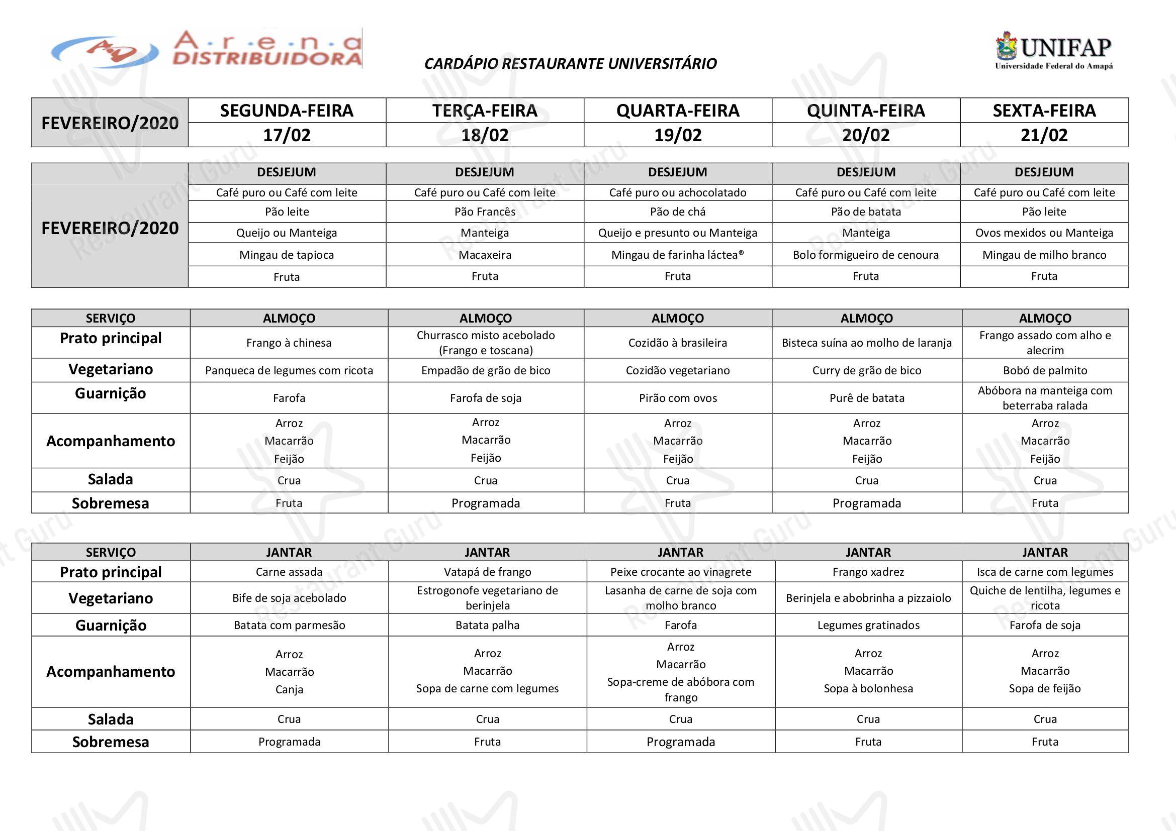 Restaurante Universitário - UNIFAP em Macapá - Chinese menu