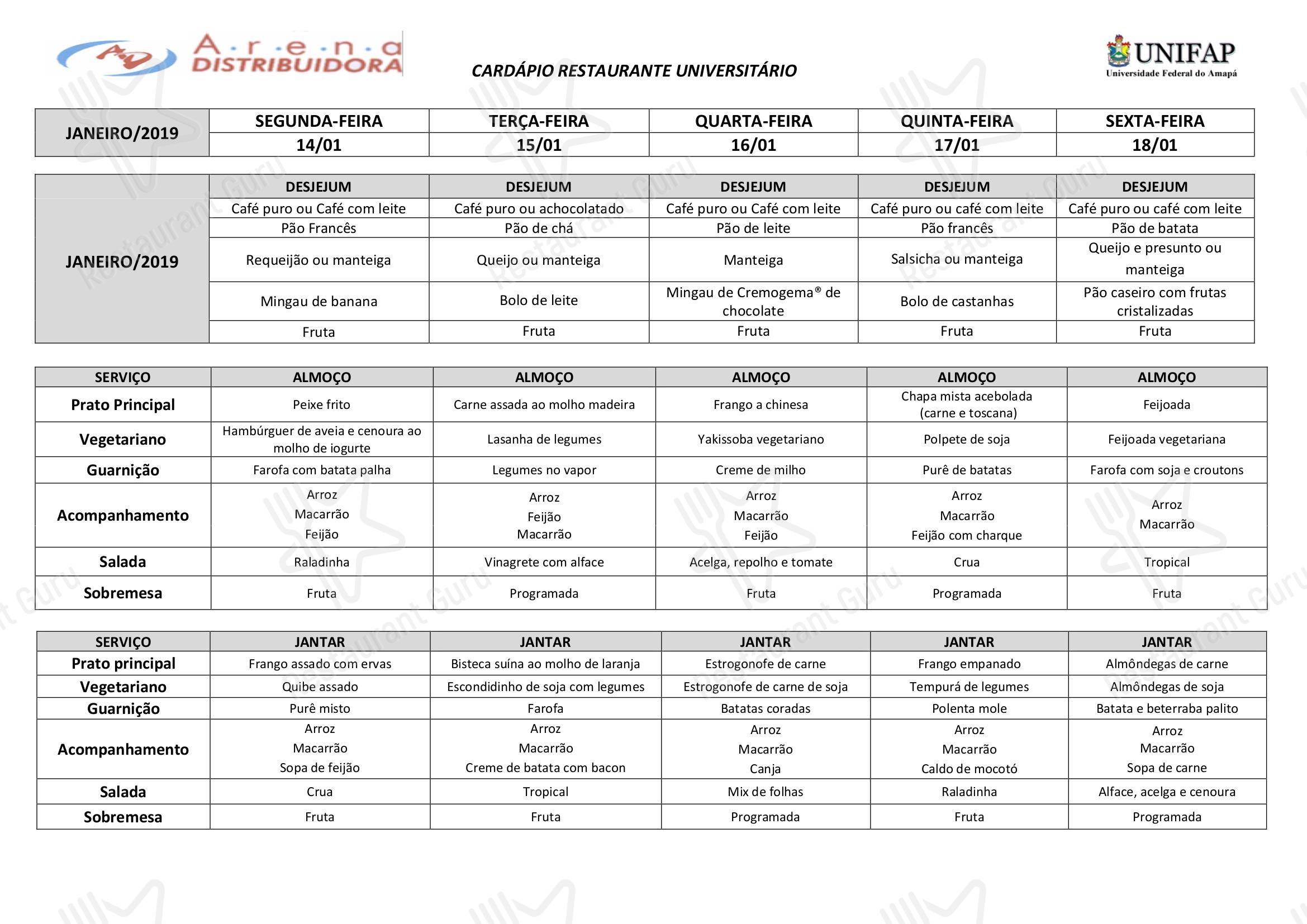 Fall Menu para Restaurante Universitário - UNIFAP em Macapá