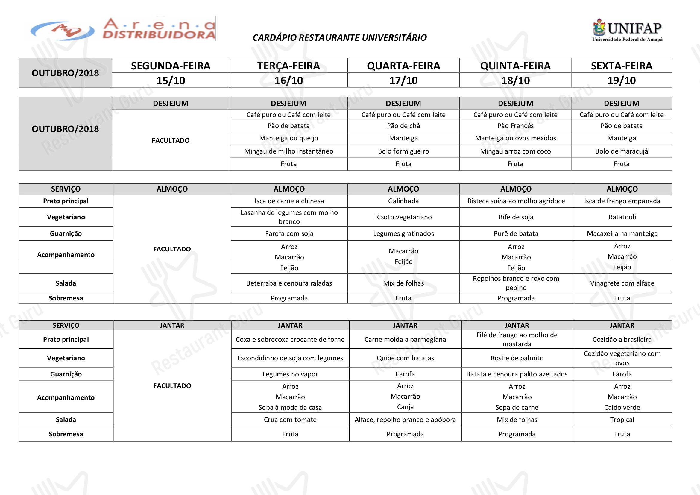 Restaurante Universitário - UNIFAP - Fish Fry Menu