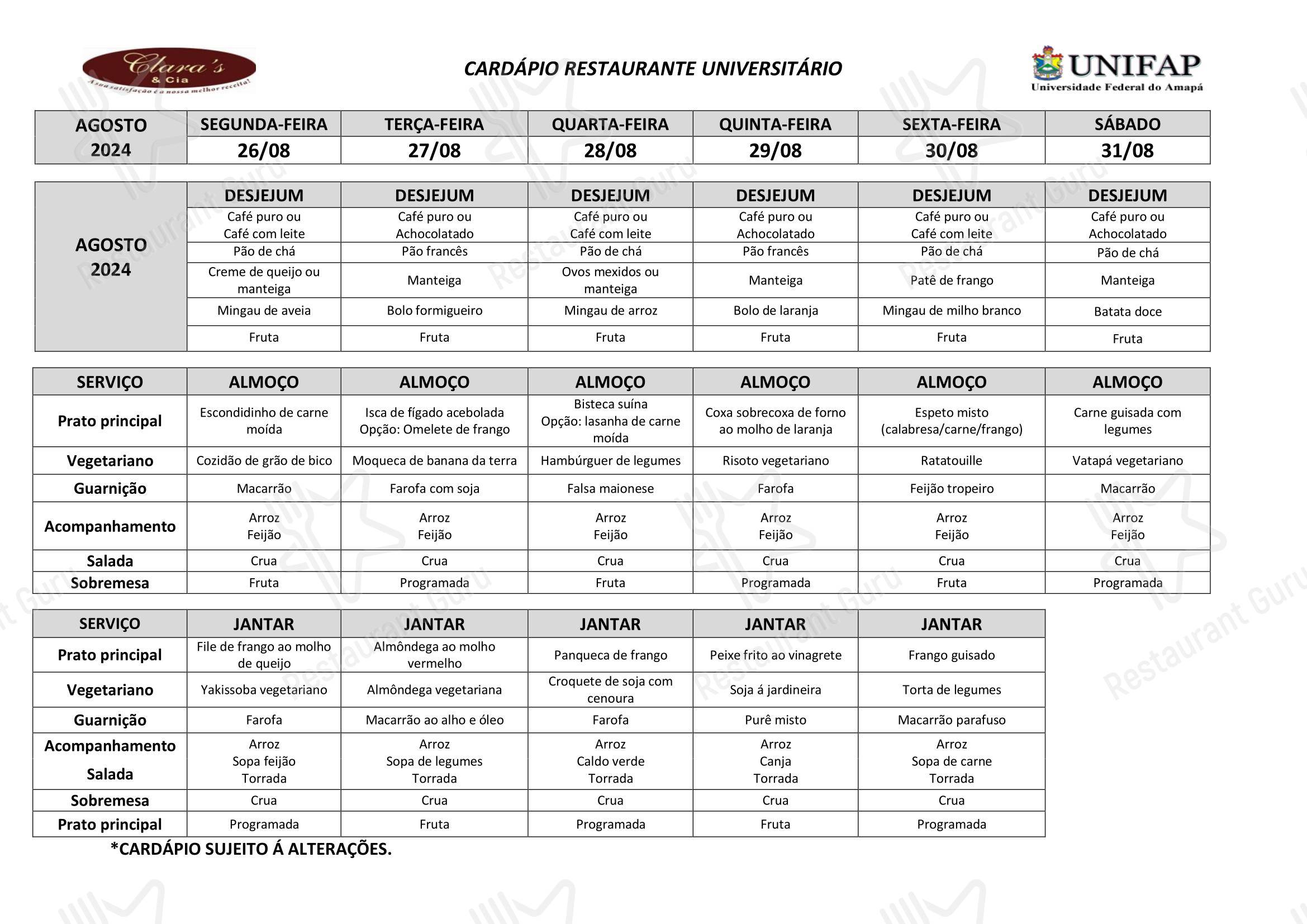 Vegan Menu para Restaurante Universitário - UNIFAP restaurante