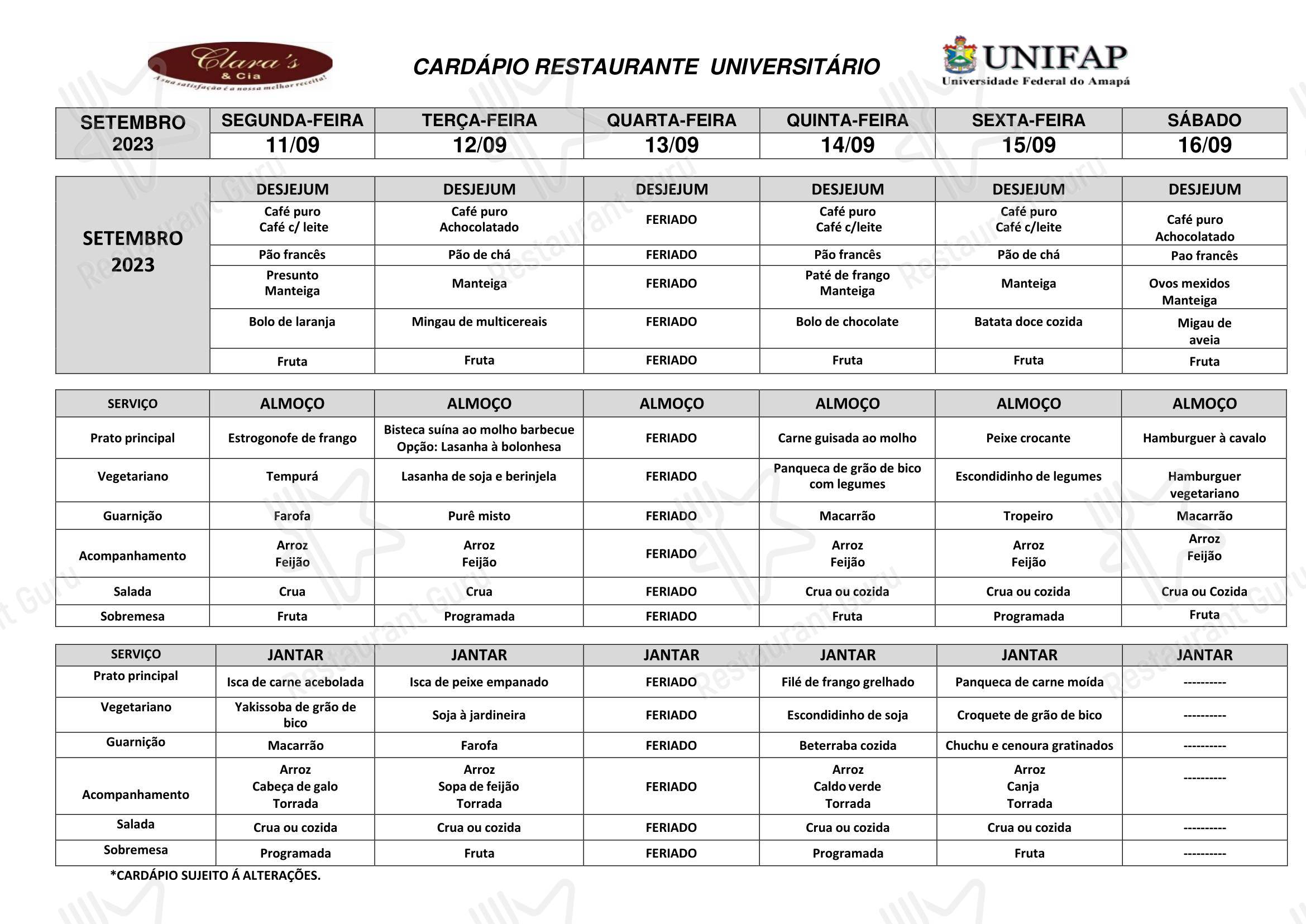 OUR CATERING MENU para Restaurante Universitário - UNIFAP em Macapá