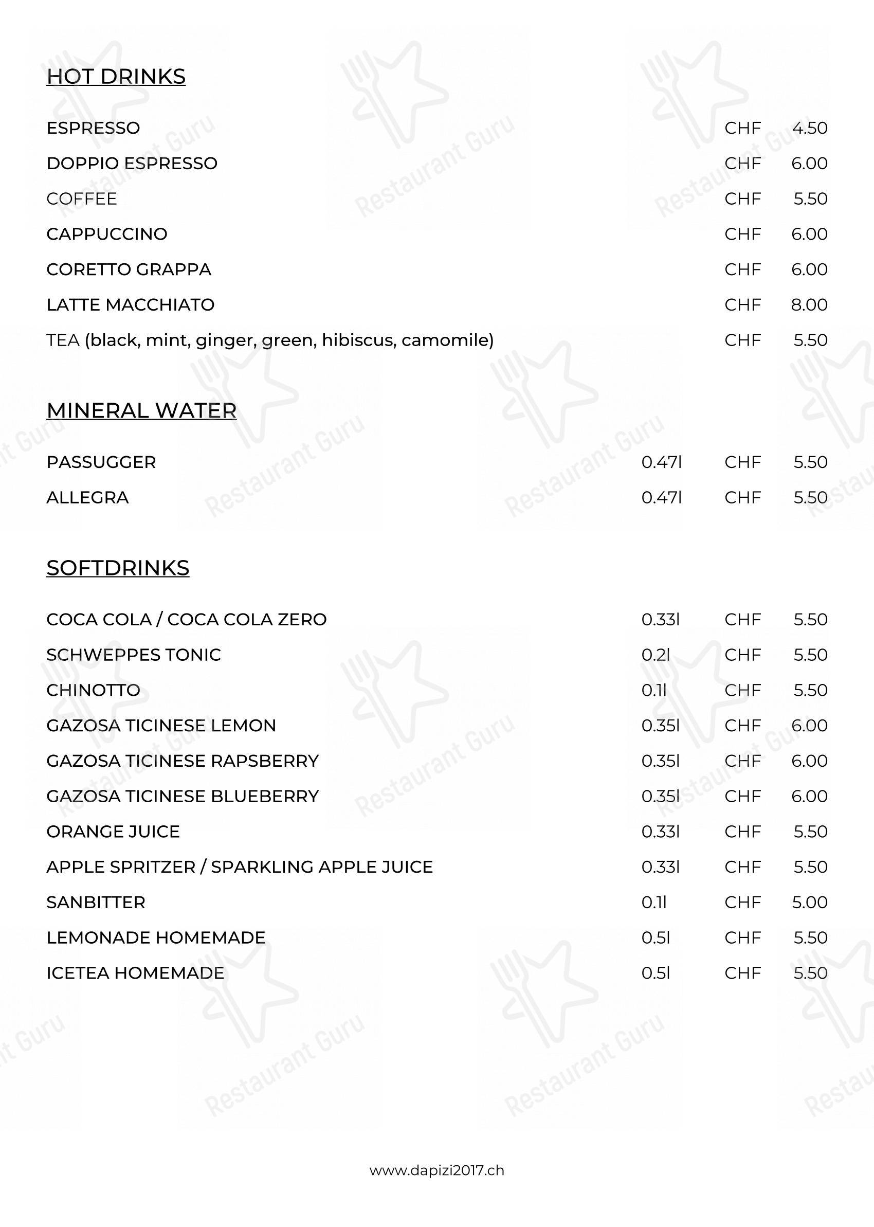 Ristorante DaPizi 2017 in Zurigo - Menu