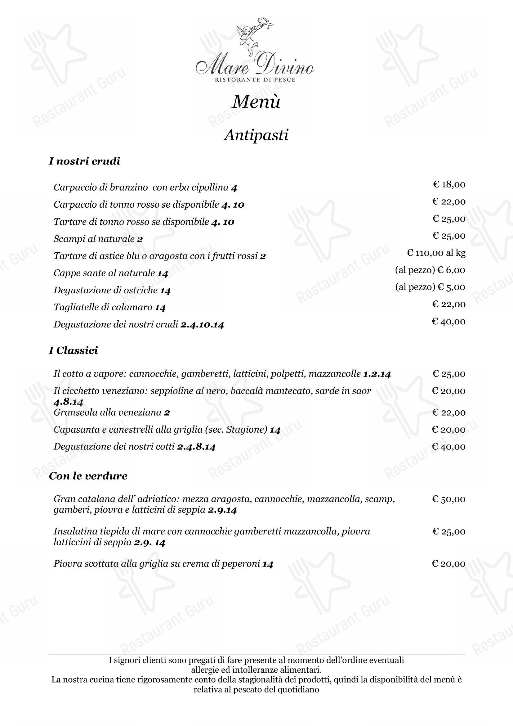 Menu di Ristorante Mare Divino - Menu
