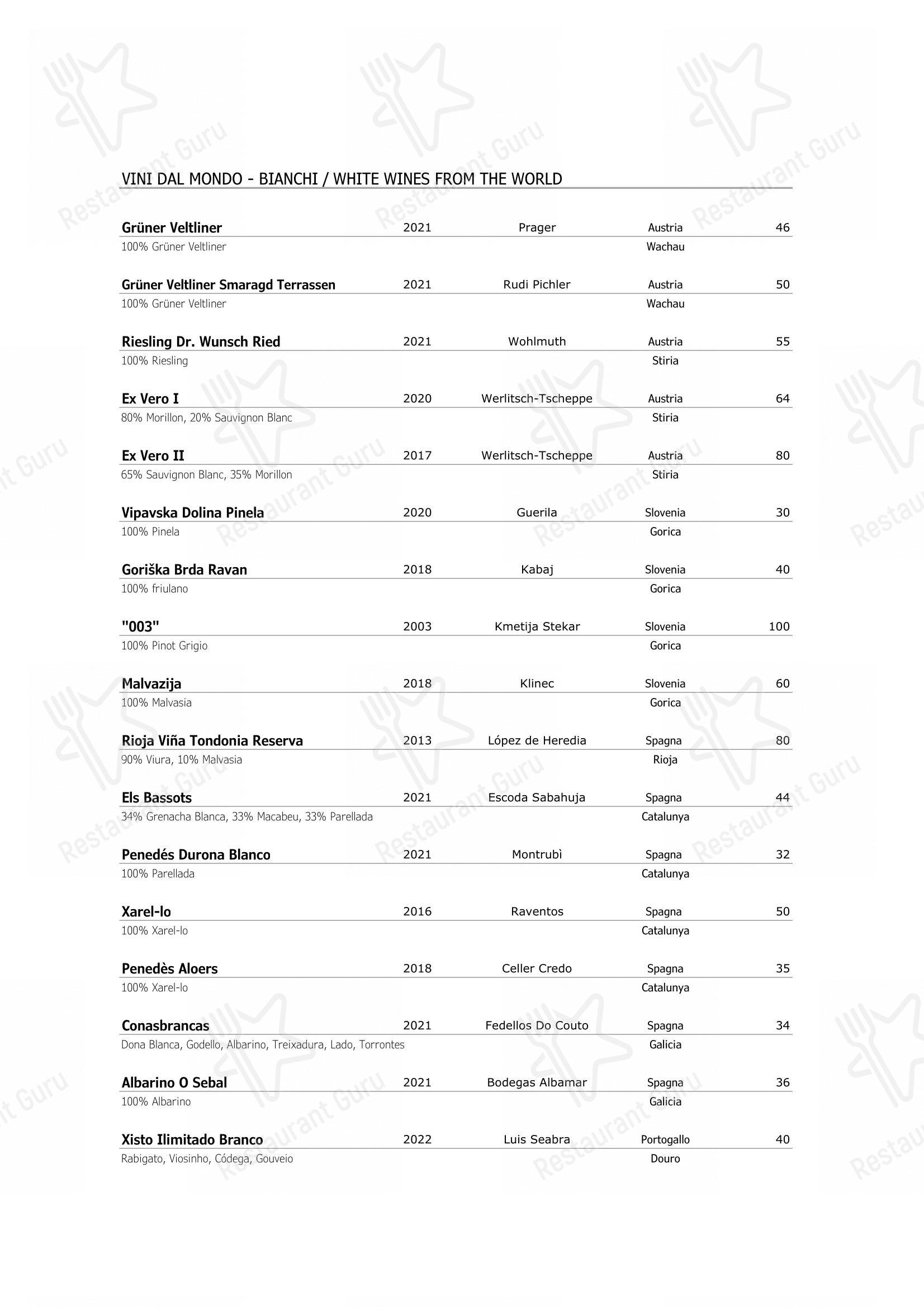 Wine Menu per Ristorante Opera in Torino