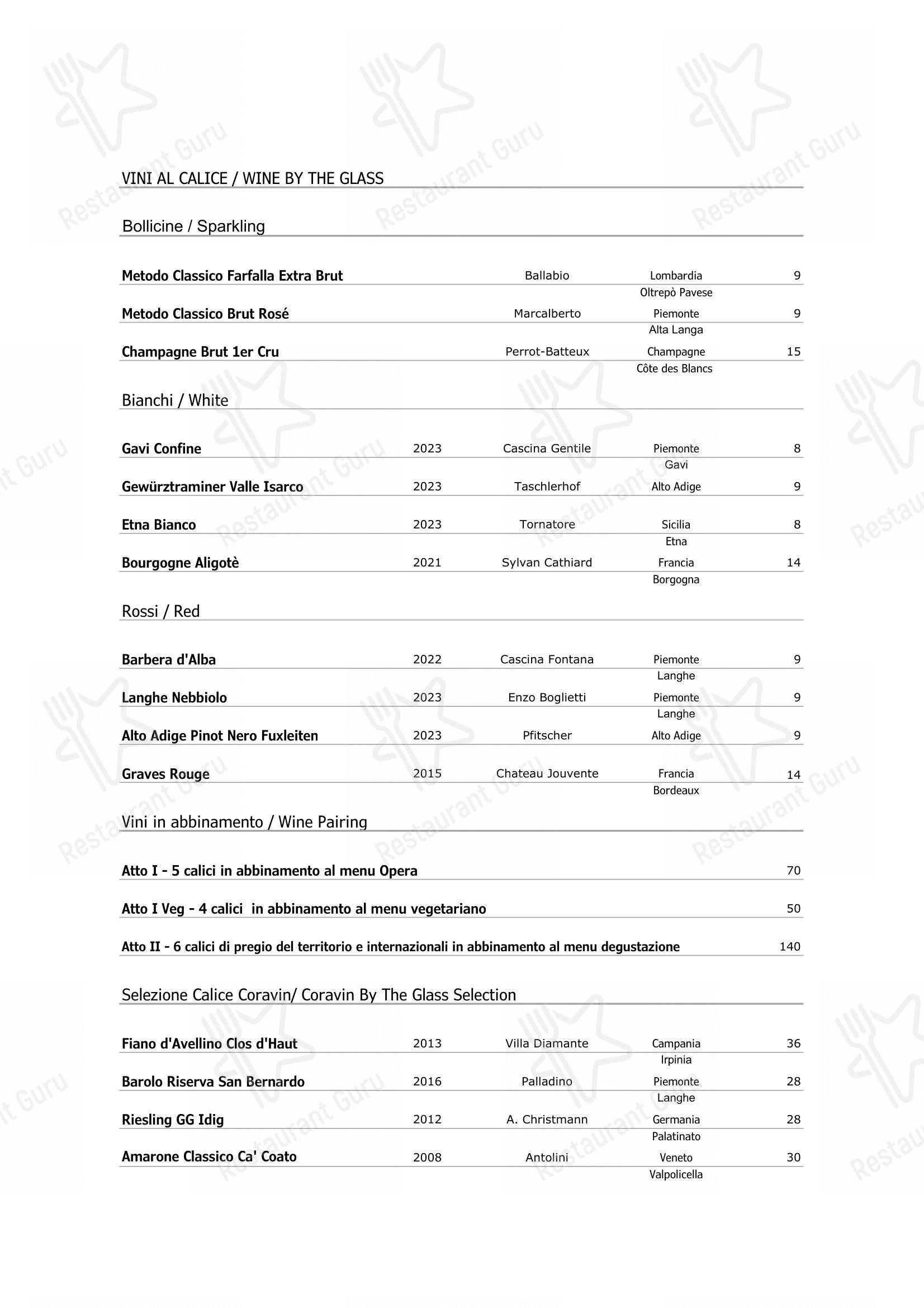 Wine Menu per Ristorante Opera ristorante