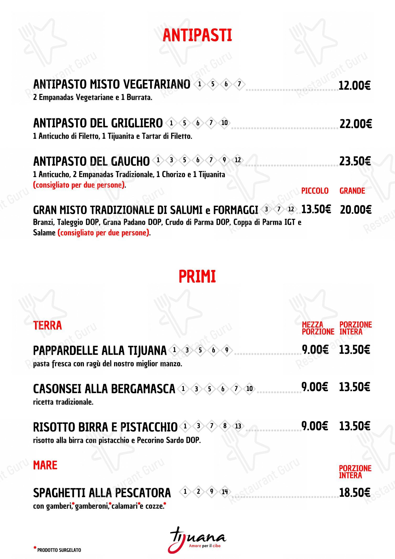 Ristorante Tijuana Spirano in Spirano - Menu