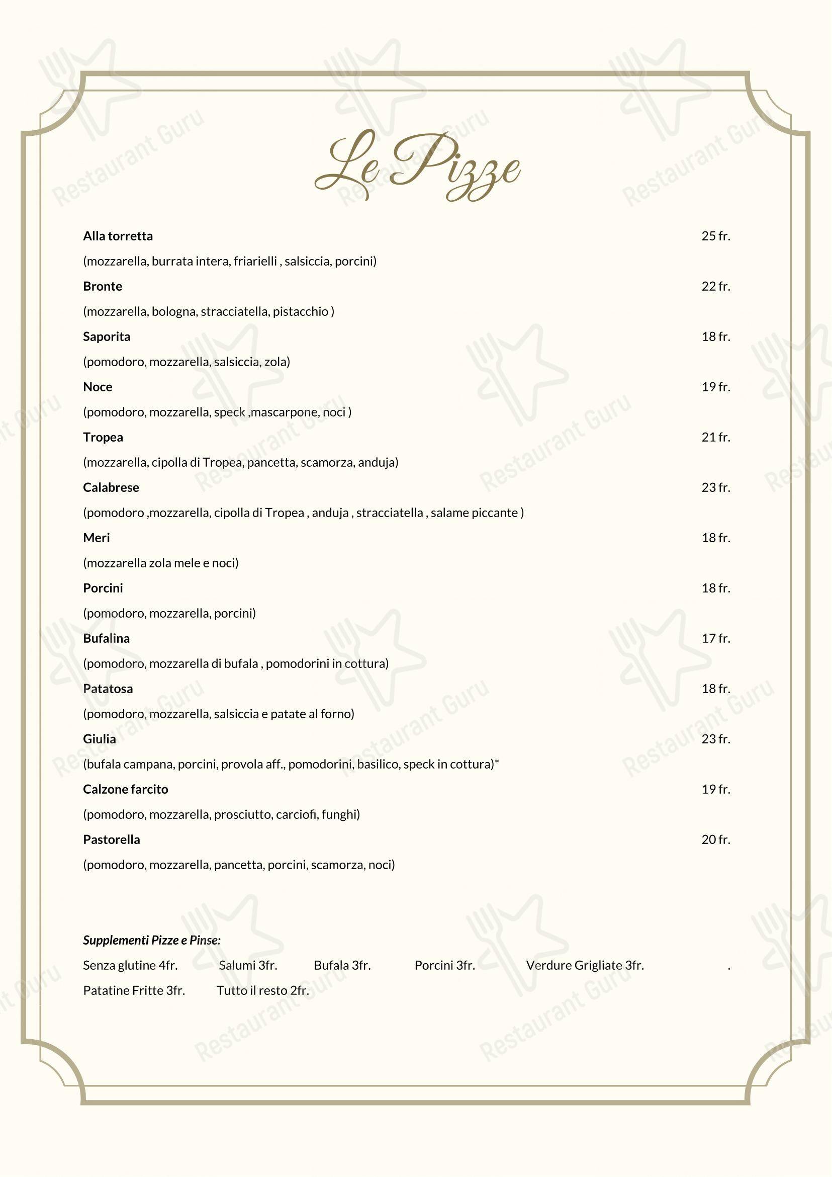 La Terrazza Bellinzona, Ristorante & Pizzeria - Snack Bar in Bellinzona - Menu