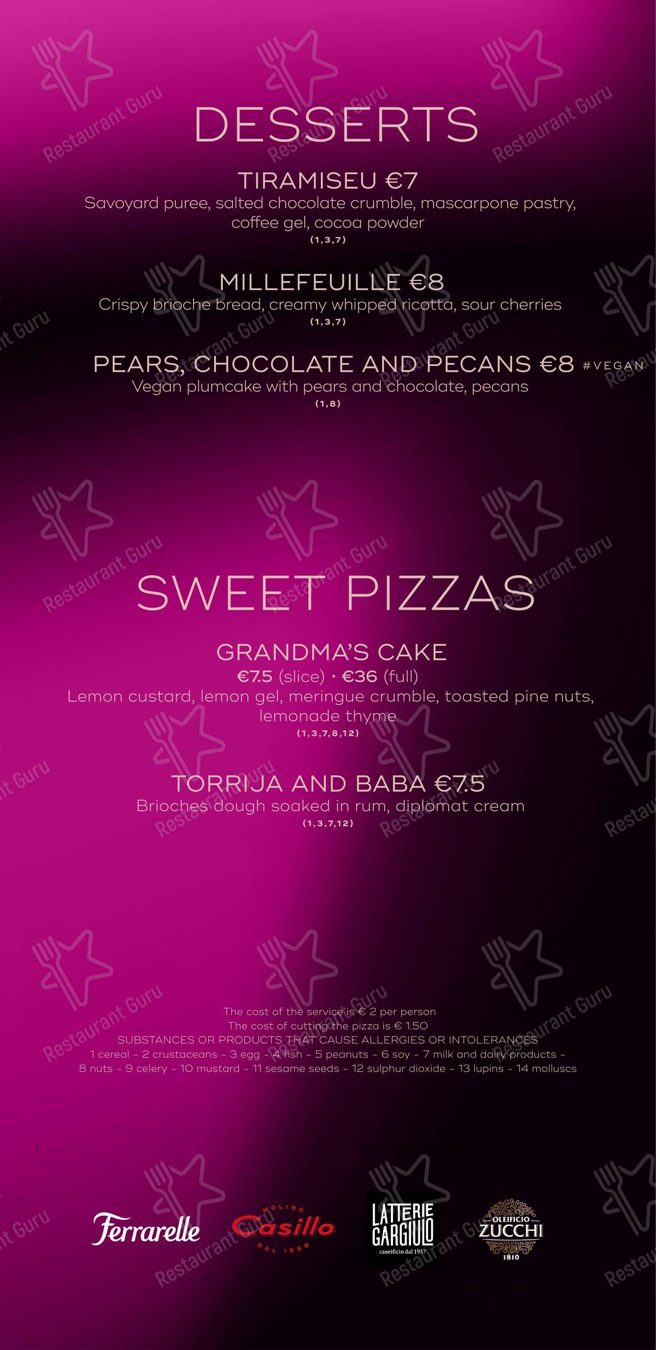 Menu per SEU Pizza in Roma