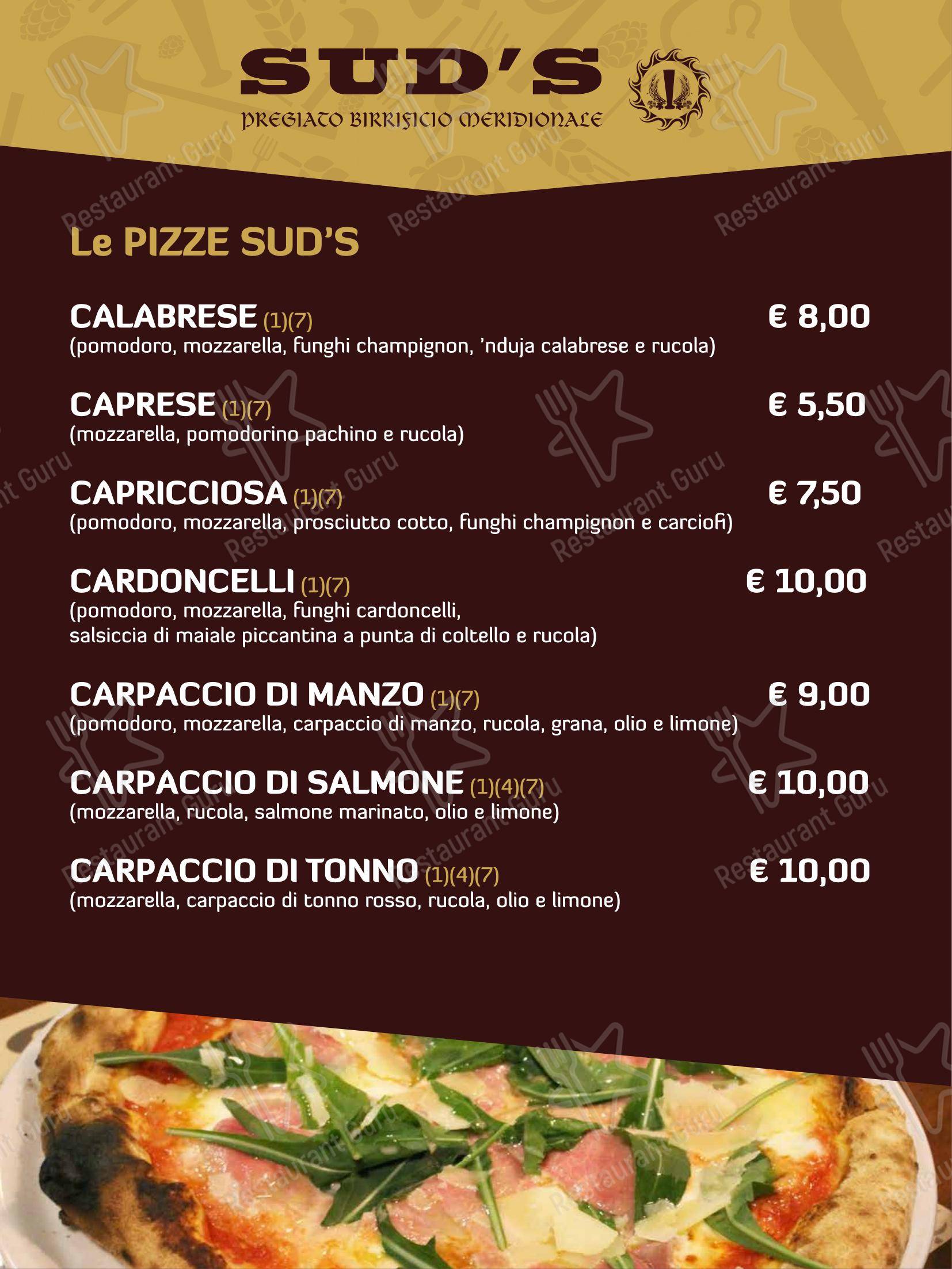 Menu per Sud's in Noci