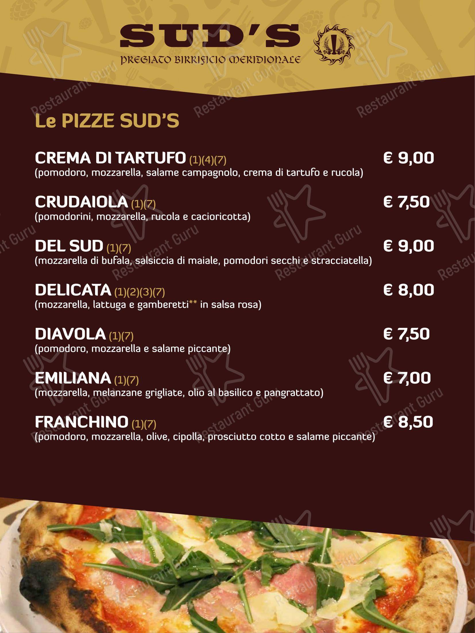 Menu di Sud's - Menu